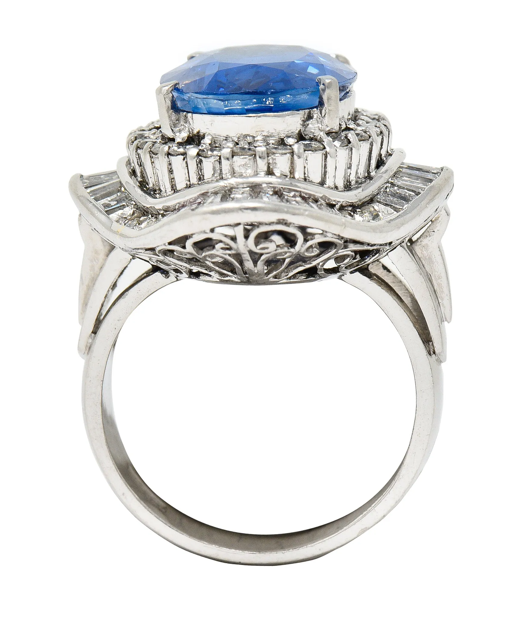Contemporary 10.61 CTW Ceylon Sapphire Diamond Platinum Double Ballerina Halo Ring GIA
