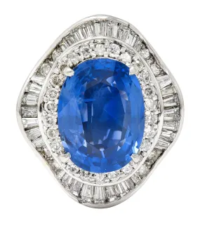 Contemporary 10.61 CTW Ceylon Sapphire Diamond Platinum Double Ballerina Halo Ring GIA
