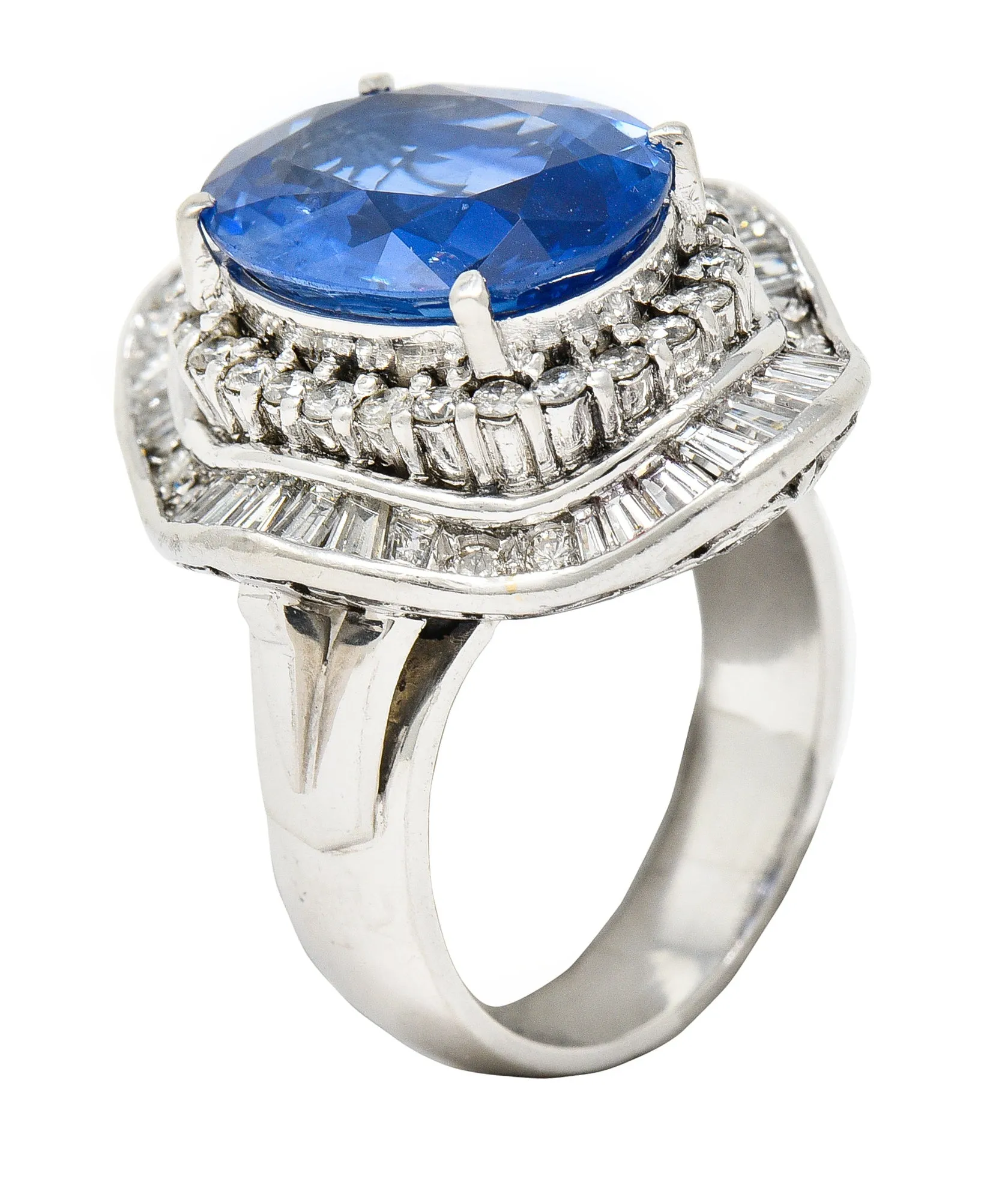 Contemporary 10.61 CTW Ceylon Sapphire Diamond Platinum Double Ballerina Halo Ring GIA