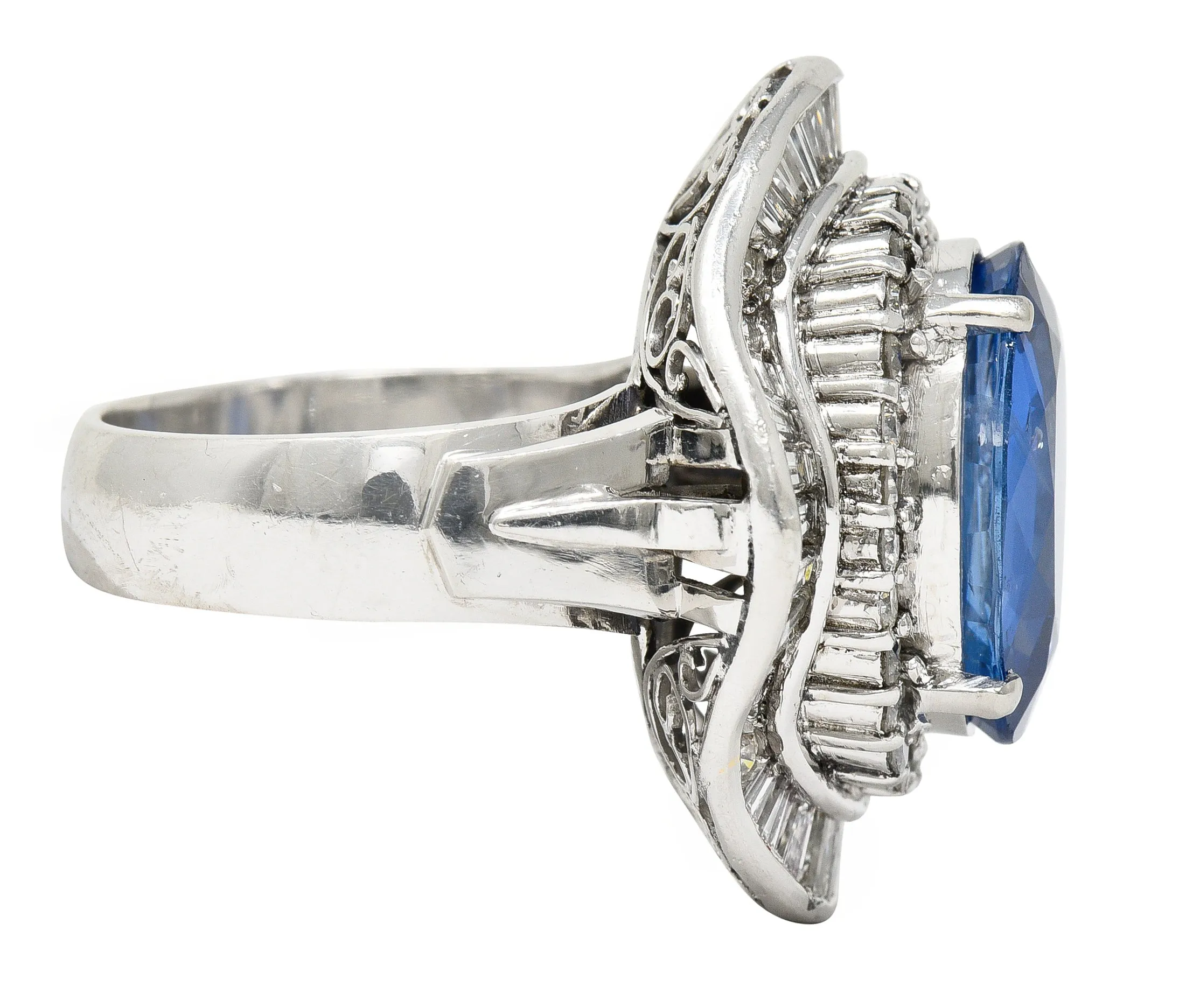 Contemporary 10.61 CTW Ceylon Sapphire Diamond Platinum Double Ballerina Halo Ring GIA