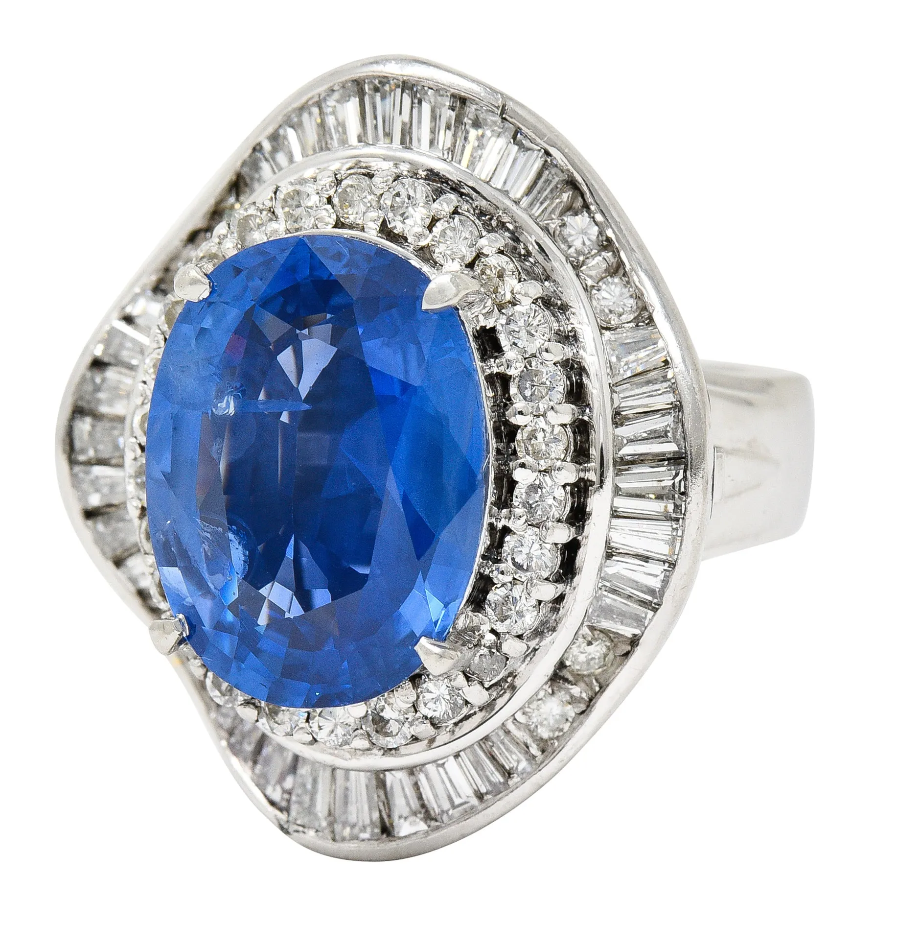 Contemporary 10.61 CTW Ceylon Sapphire Diamond Platinum Double Ballerina Halo Ring GIA