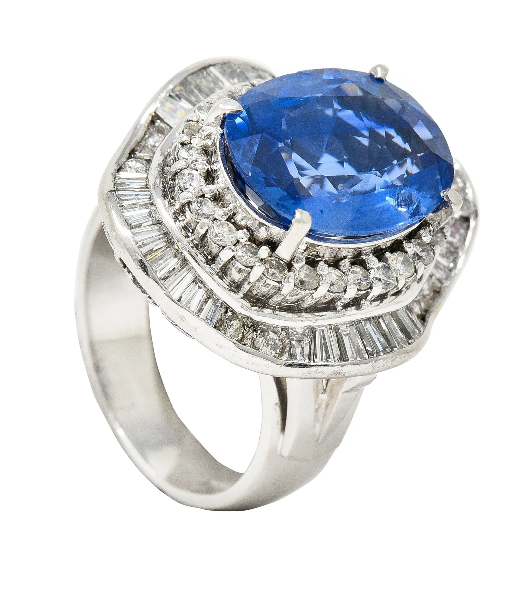 Contemporary 10.61 CTW Ceylon Sapphire Diamond Platinum Double Ballerina Halo Ring GIA