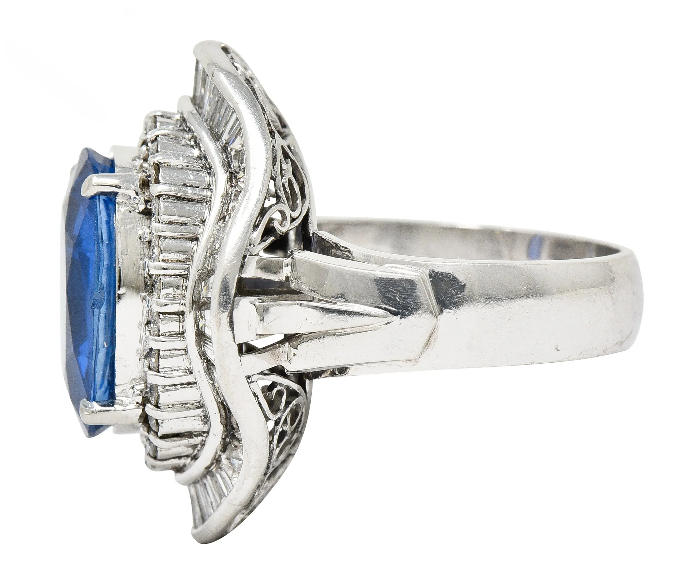 Contemporary 10.61 CTW Ceylon Sapphire Diamond Platinum Double Ballerina Halo Ring GIA