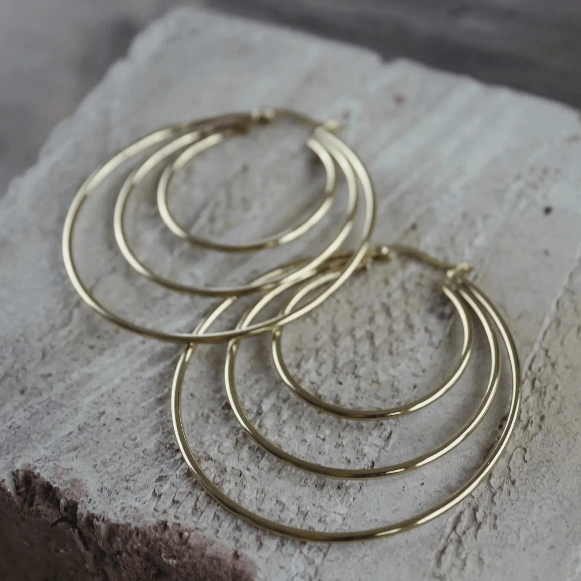 Courage Waterproof 3 Ring Statement Earring 18 Carat Gold