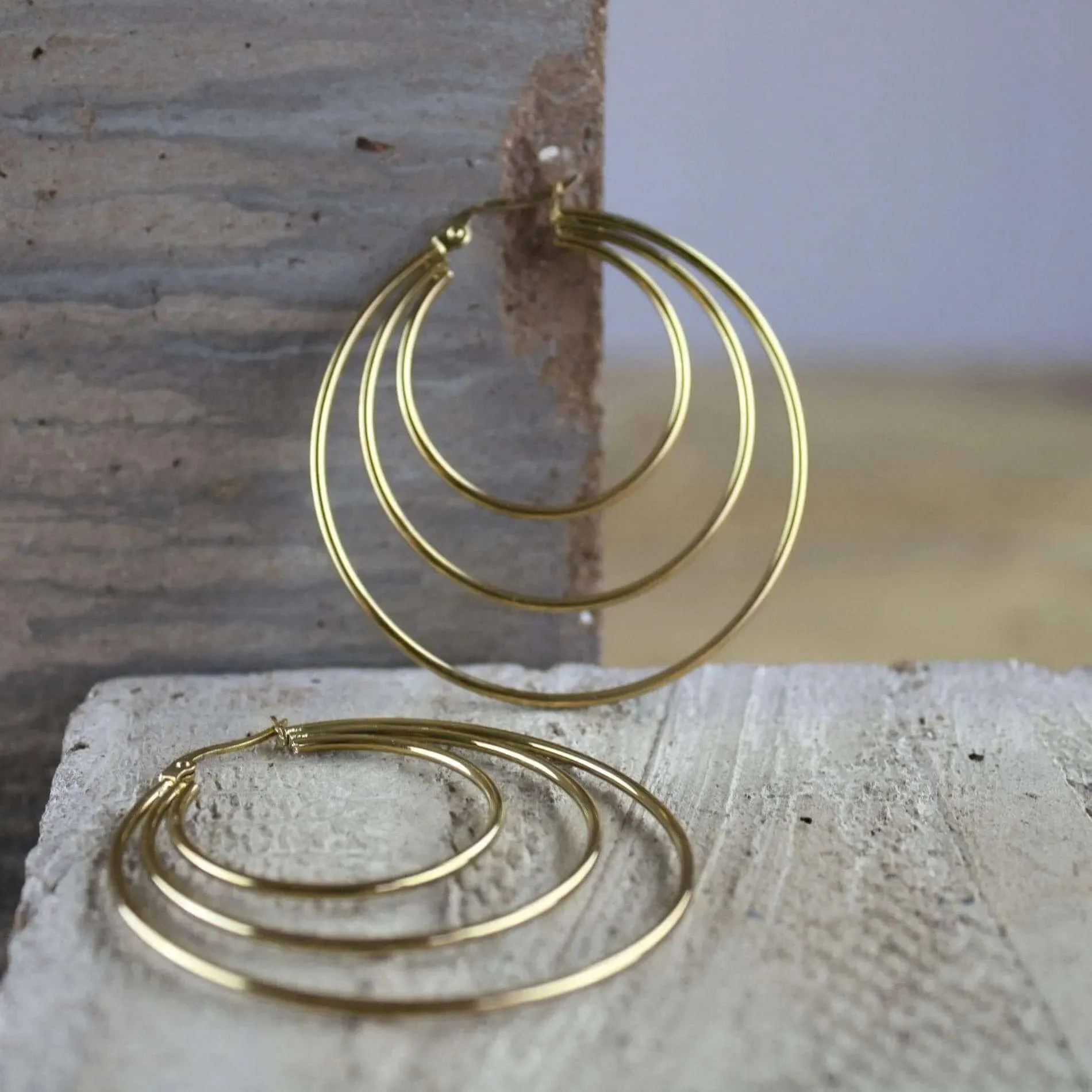 Courage Waterproof 3 Ring Statement Earring 18 Carat Gold
