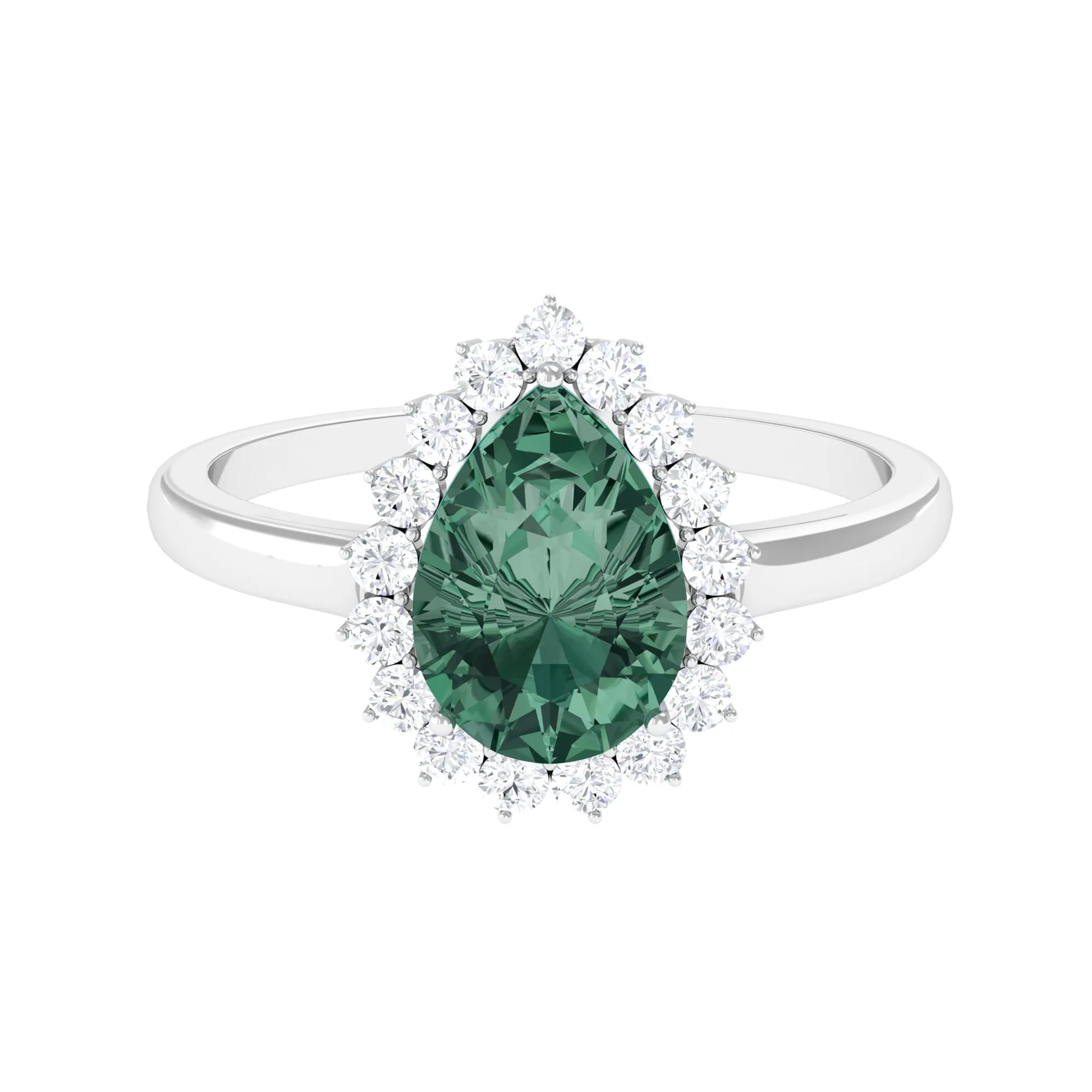 Created Green Sapphire and Moissanite Halo Teardrop Ring