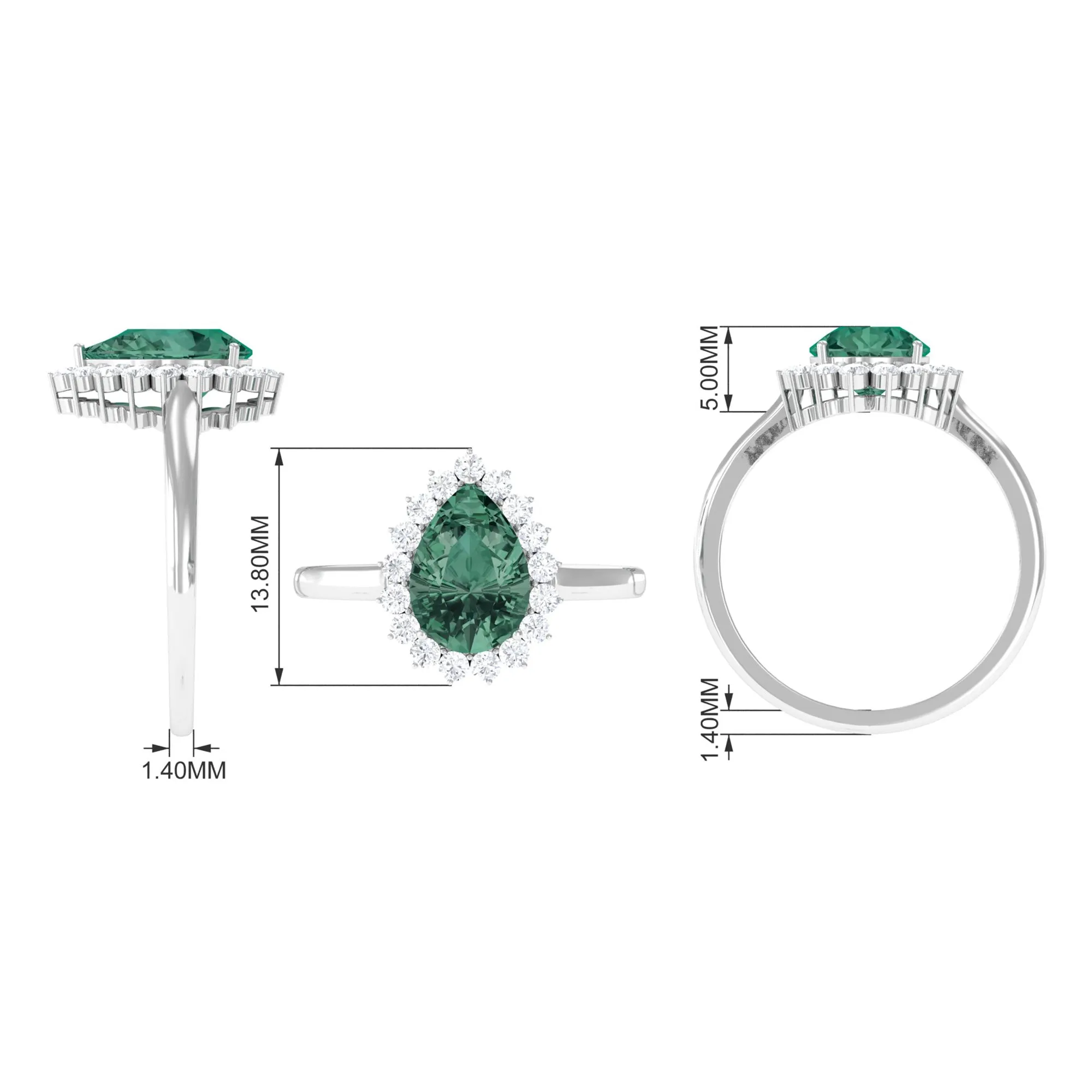 Created Green Sapphire and Moissanite Halo Teardrop Ring