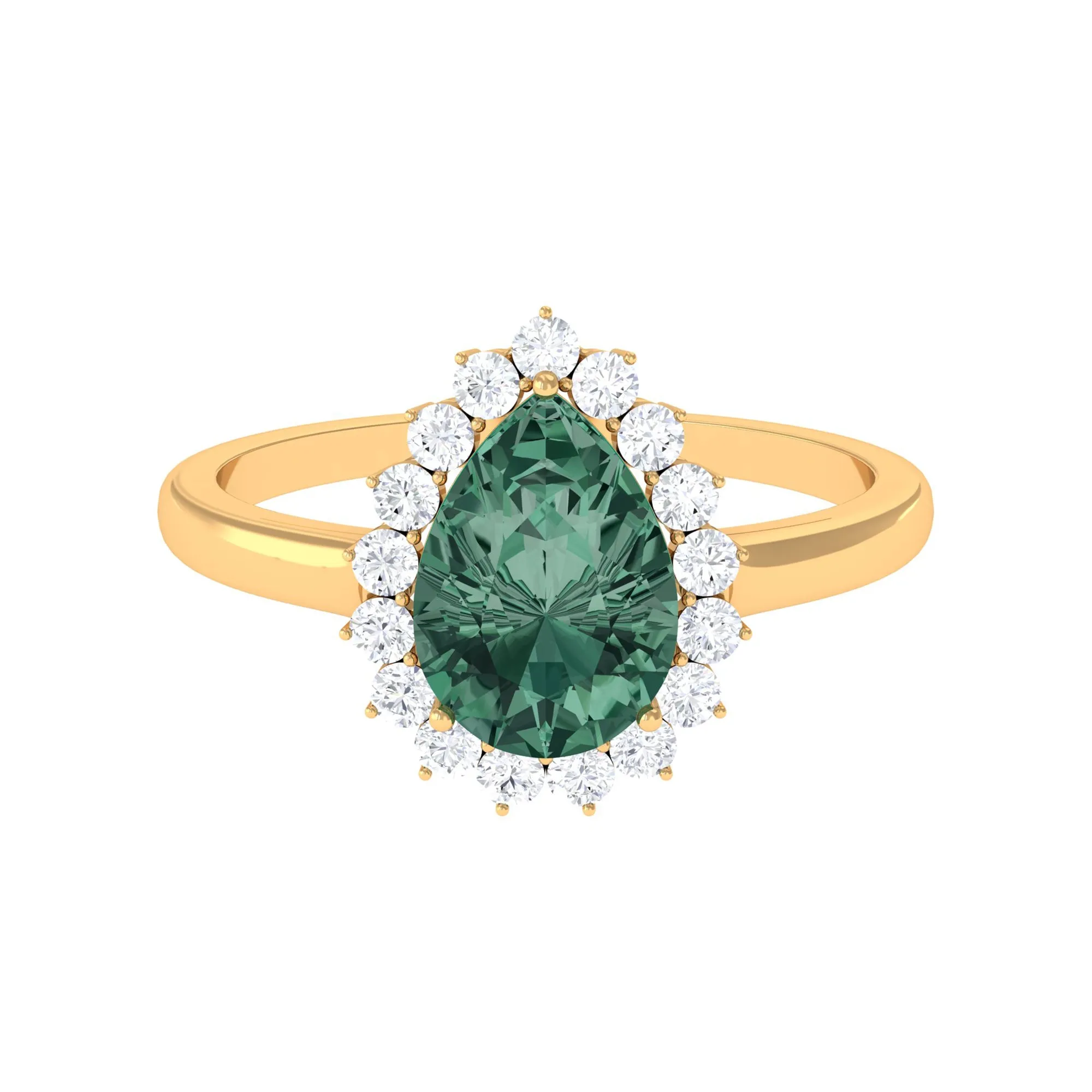 Created Green Sapphire and Moissanite Halo Teardrop Ring