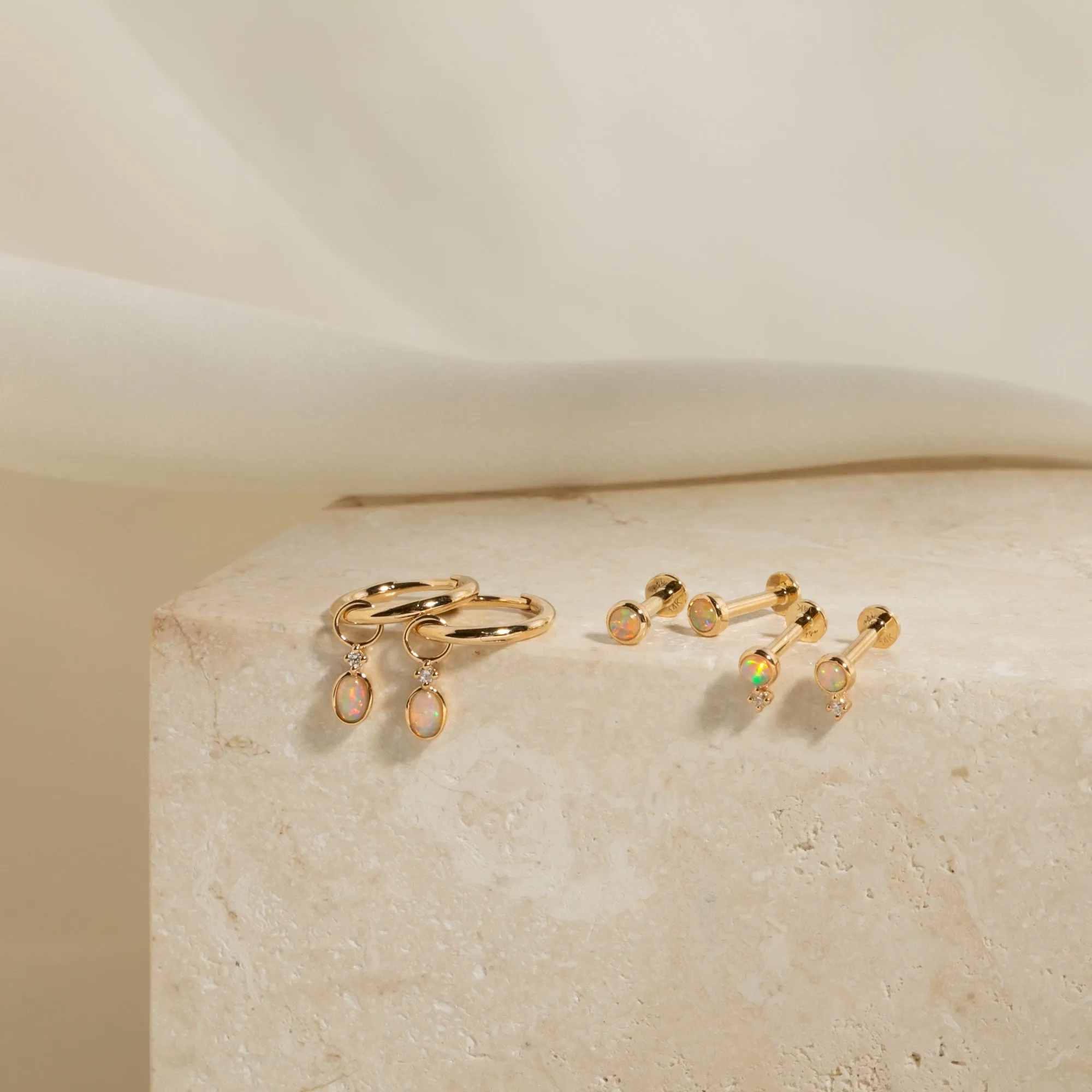 Dainty Opal   Diamond Hoop Earrings