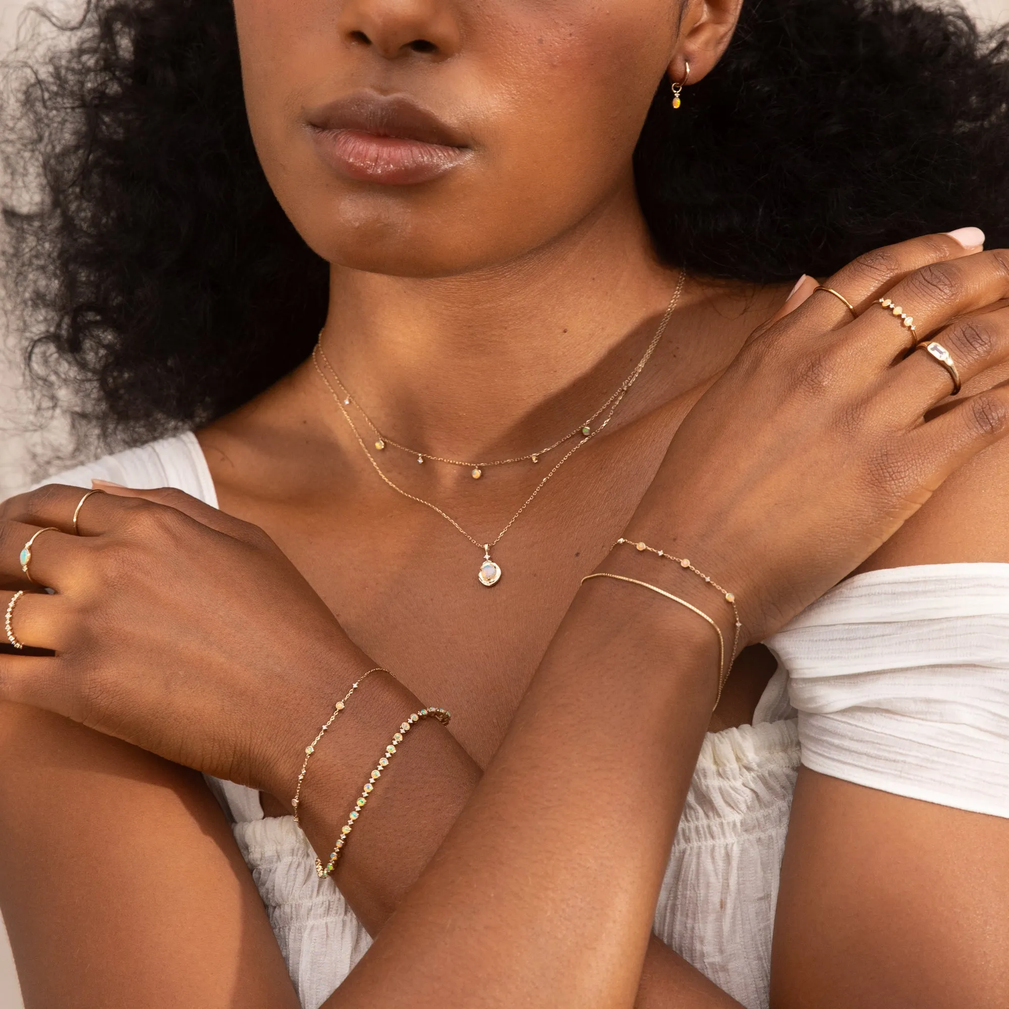 Dainty Opal   Diamond Hoop Earrings