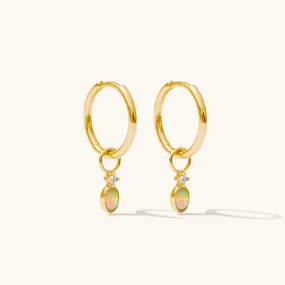 Dainty Opal   Diamond Hoop Earrings