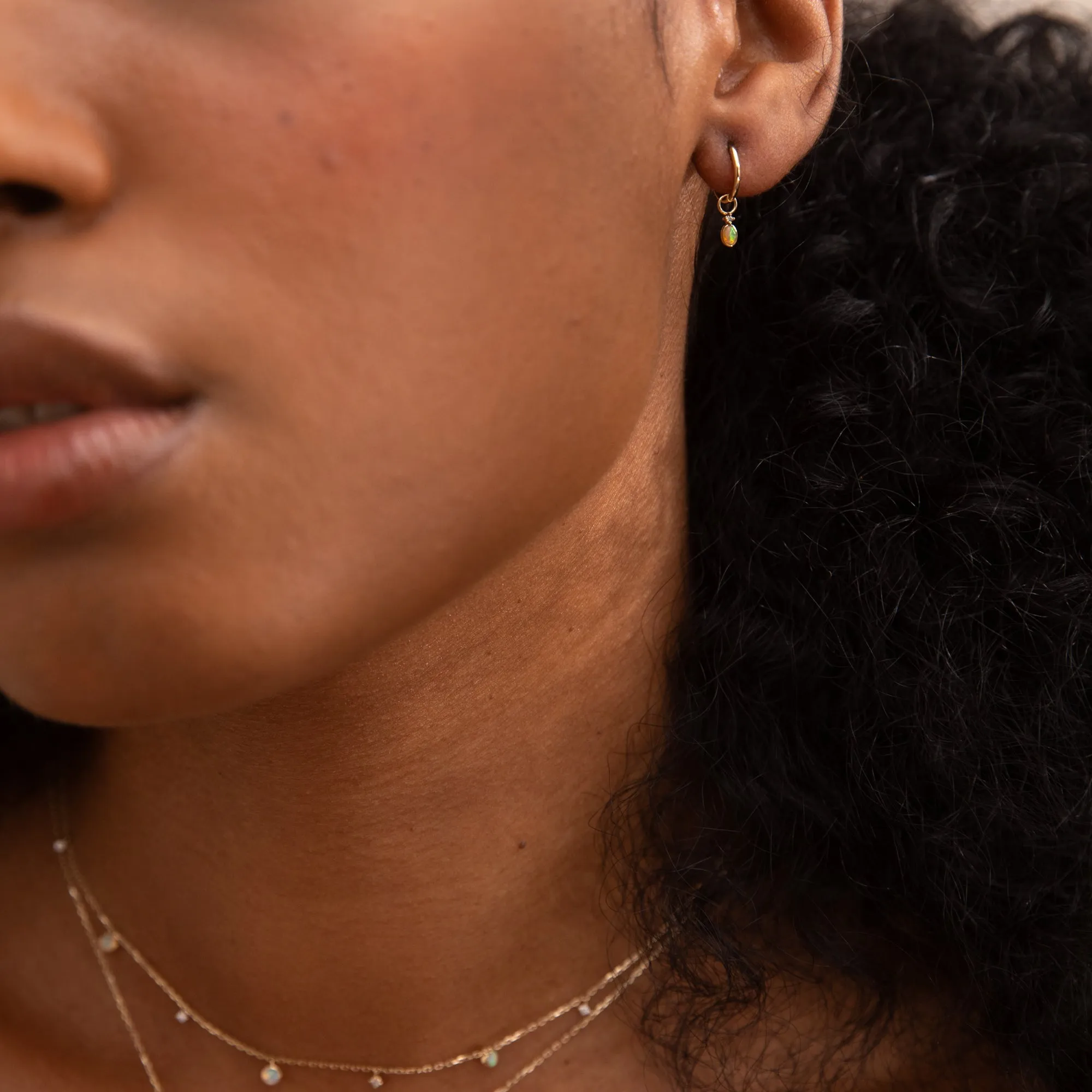 Dainty Opal   Diamond Hoop Earrings