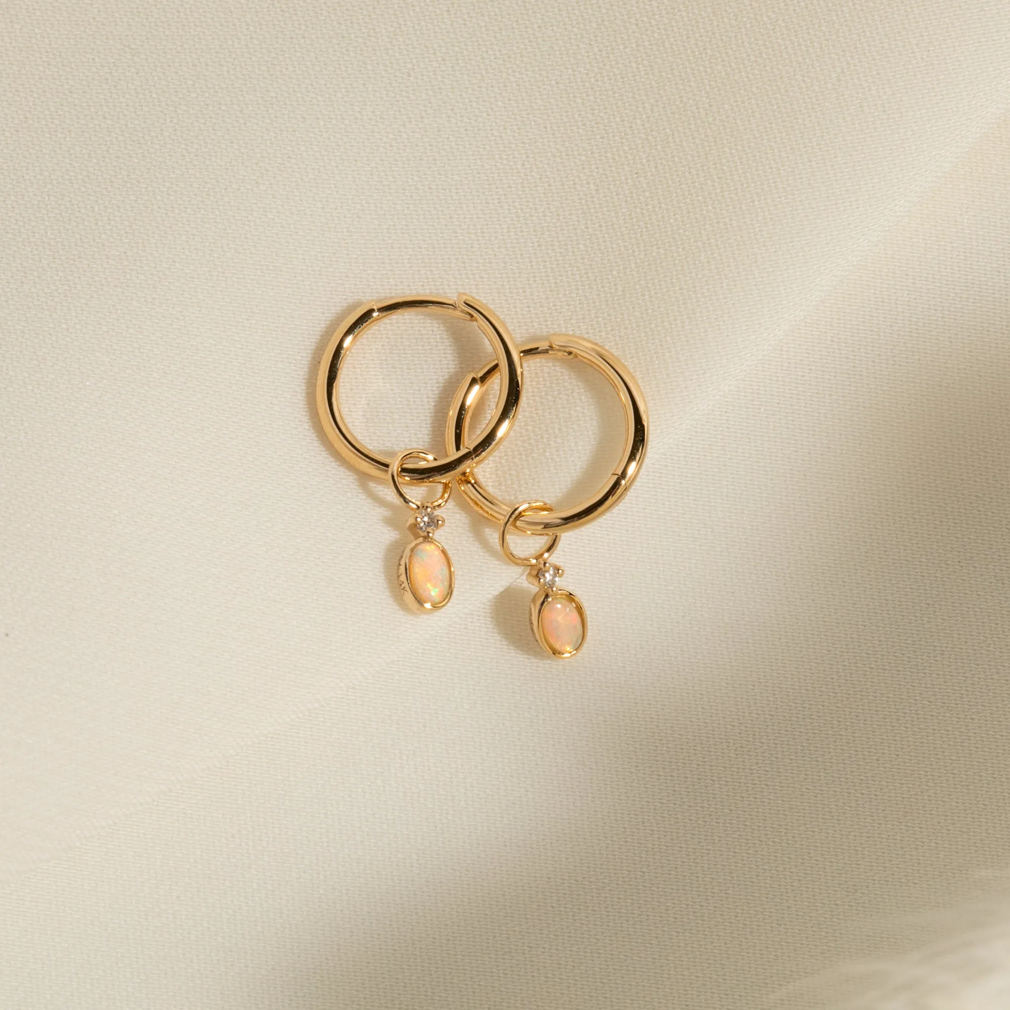 Dainty Opal   Diamond Hoop Earrings