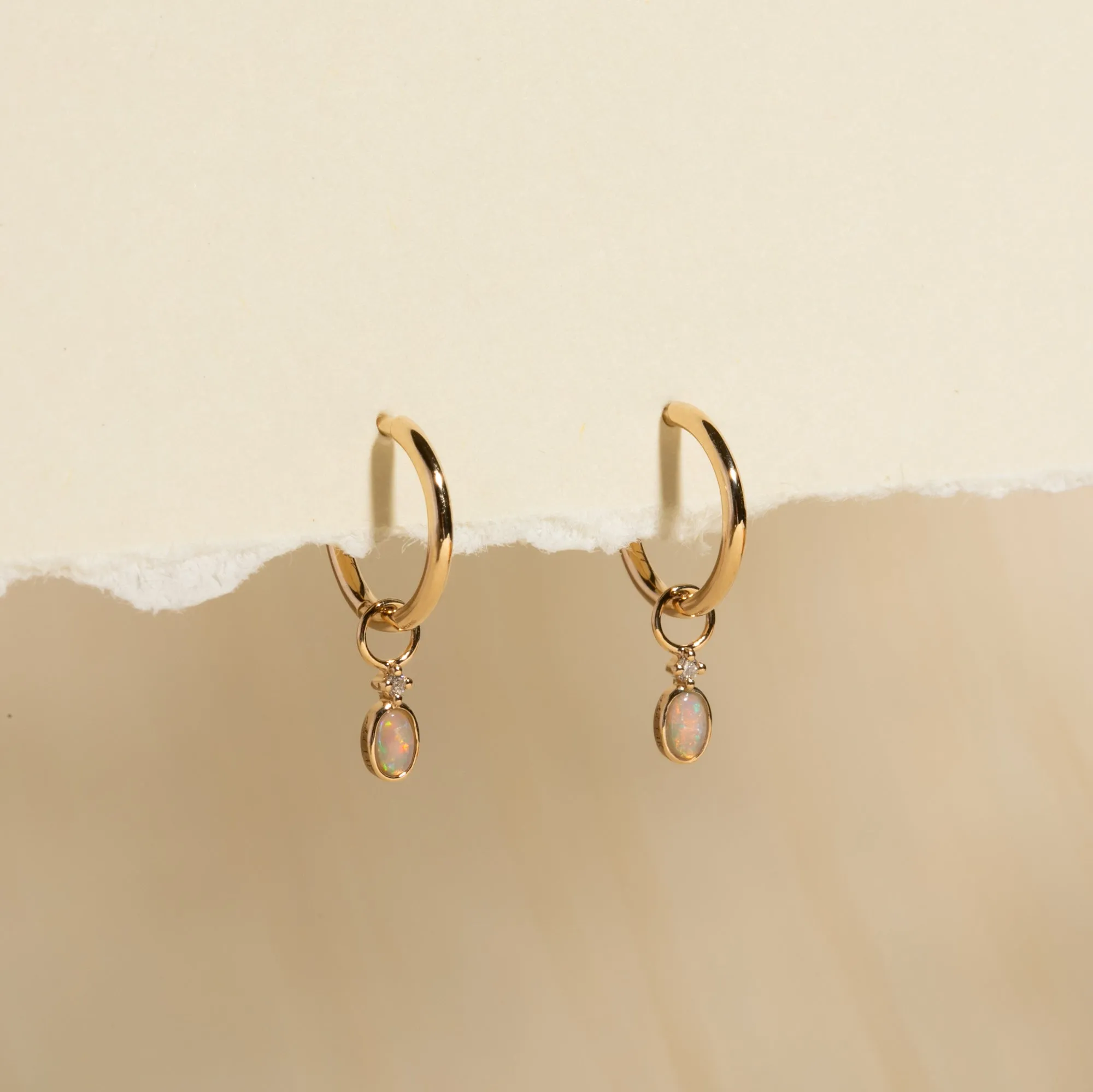 Dainty Opal   Diamond Hoop Earrings
