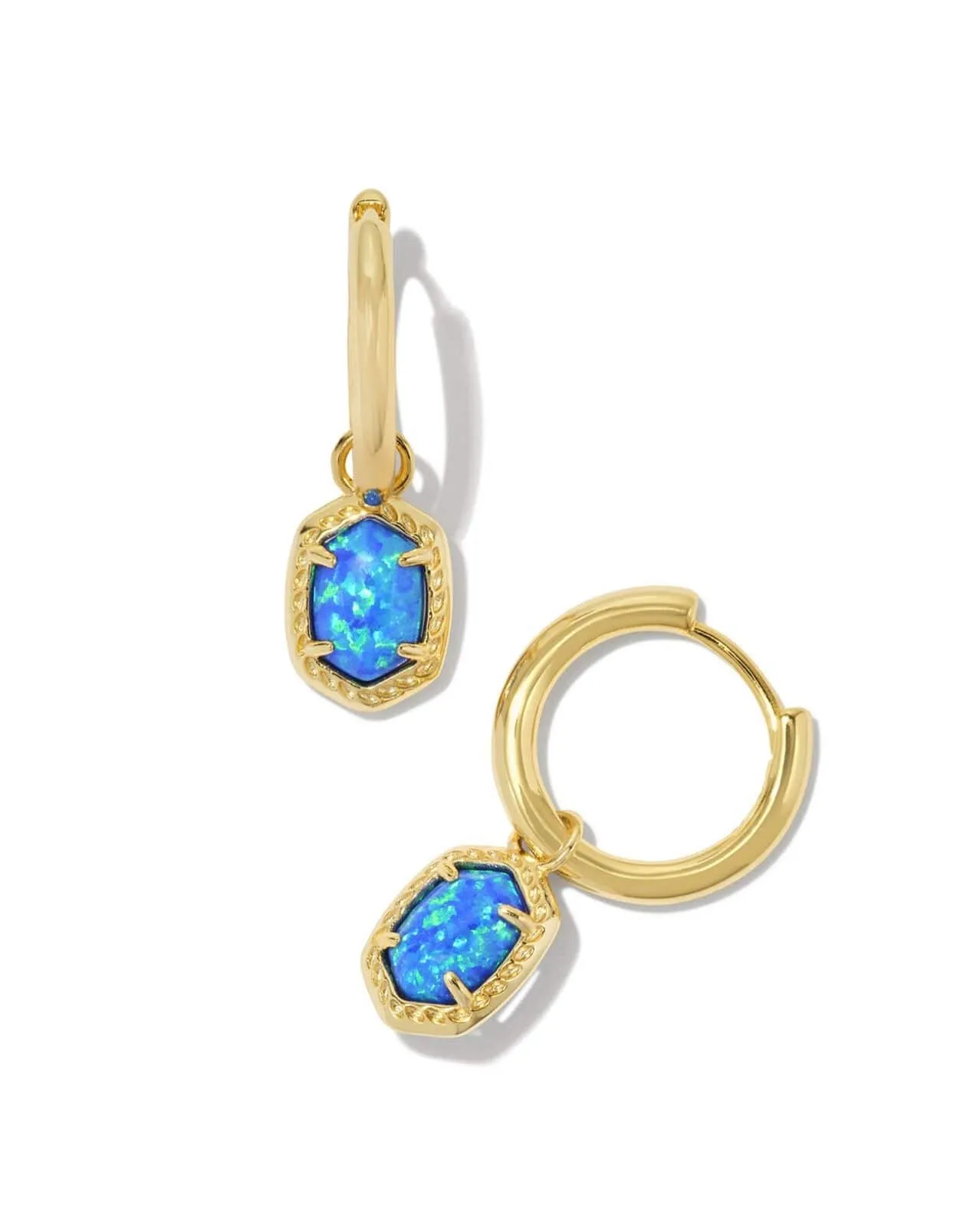 Daphne Framed Huggie Earring - Gold Bright Blue Opal