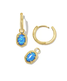 Daphne Framed Huggie Earring - Gold Bright Blue Opal