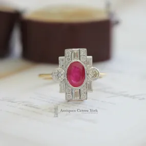 Deco Style 18ct Ruby & Diamond Cluster Ring