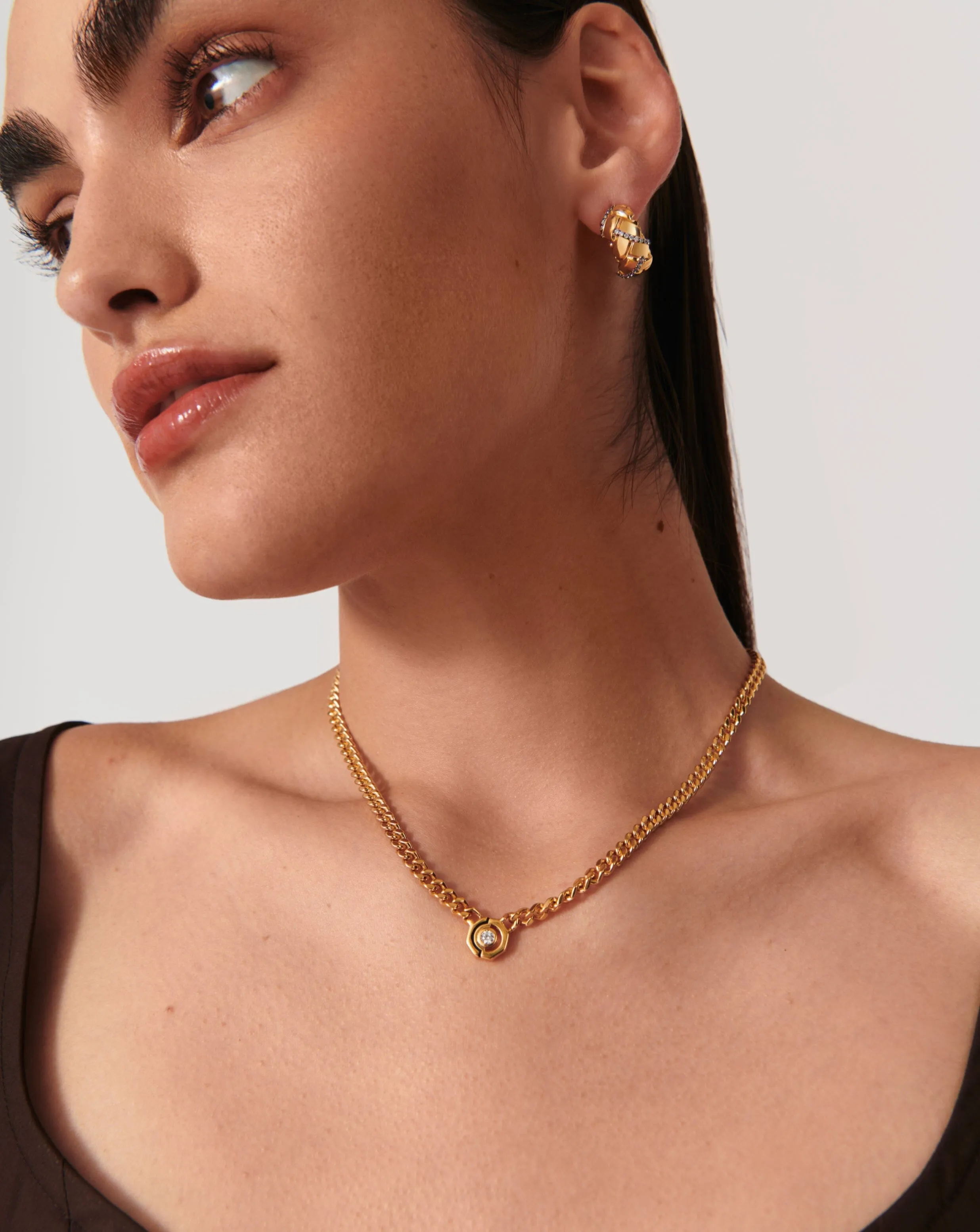 Enamel & Stone Floating Hex Pendant Chain Necklace | 18k Gold Plated/Cubic Zirconia