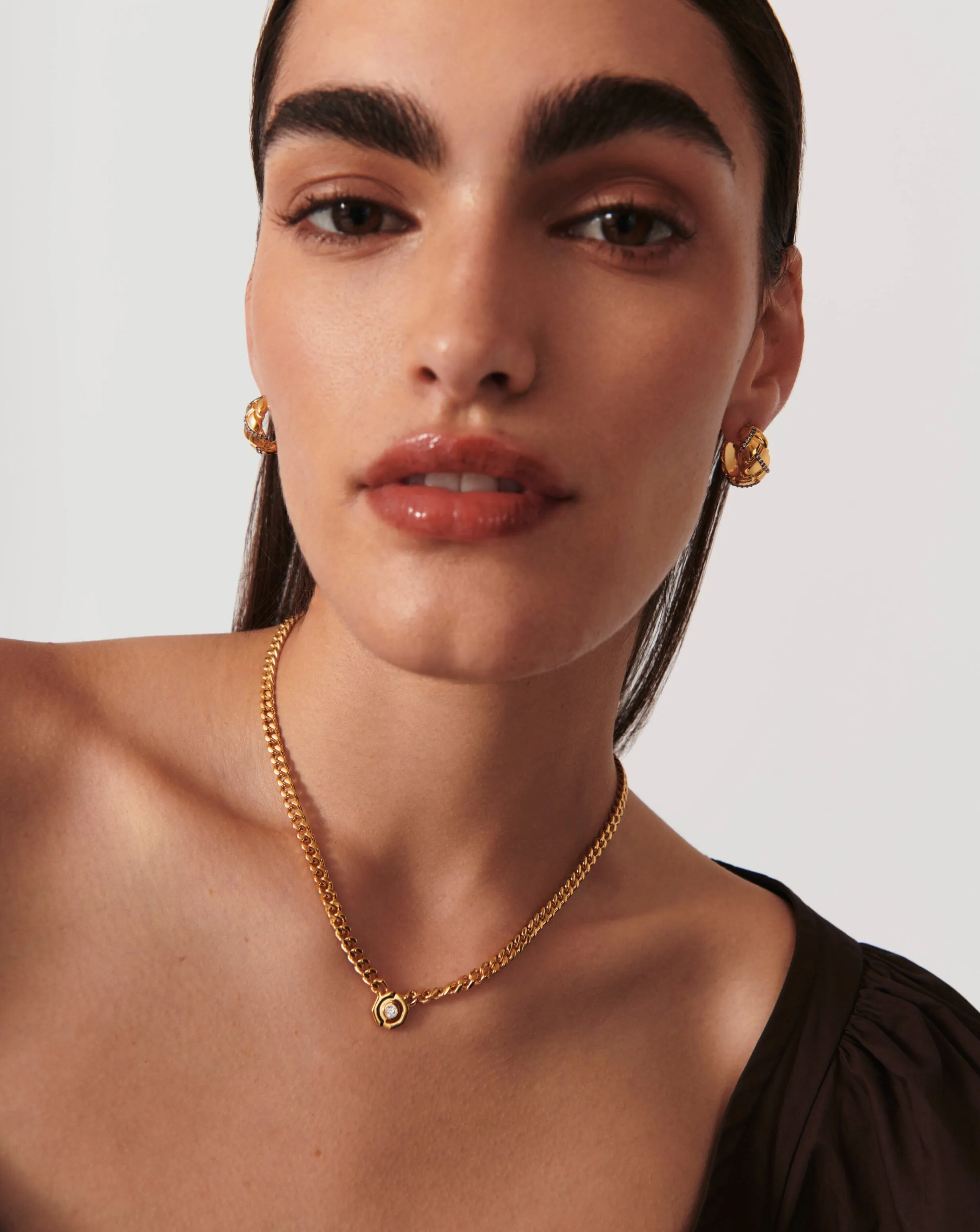 Enamel & Stone Floating Hex Pendant Chain Necklace | 18k Gold Plated/Cubic Zirconia