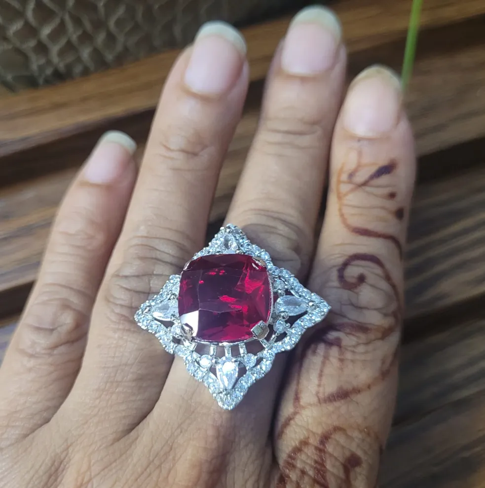 Eshaa Red Diamond Adjustable Cocktail Ring