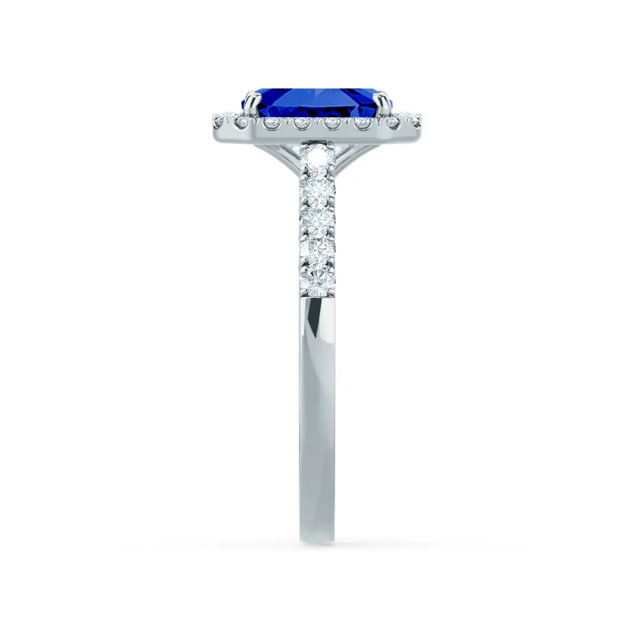 ESME - Chatham® Radiant Lab-Grown Blue Sapphire & Diamond 18k White Gold Halo