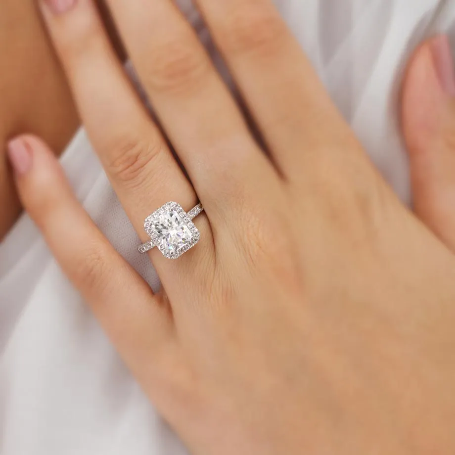 ESME - Chatham® Radiant Lab-Grown Blue Sapphire & Diamond 18k White Gold Halo