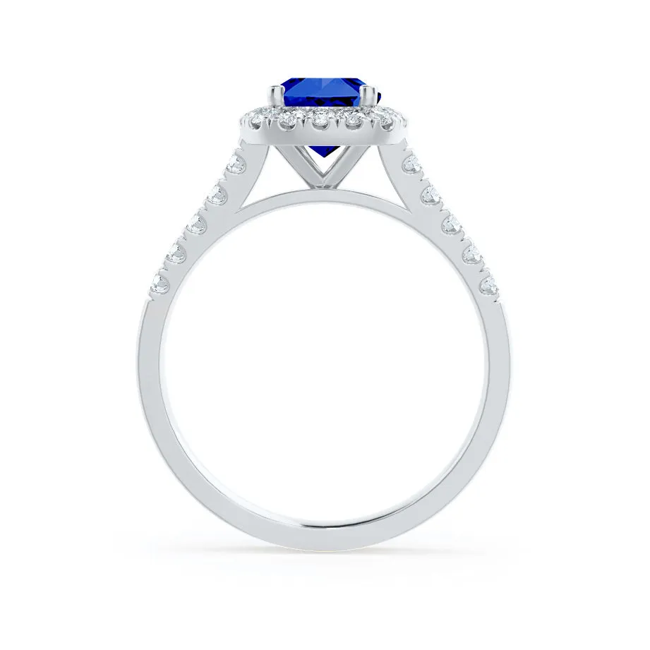 ESME - Chatham® Radiant Lab-Grown Blue Sapphire & Diamond 18k White Gold Halo