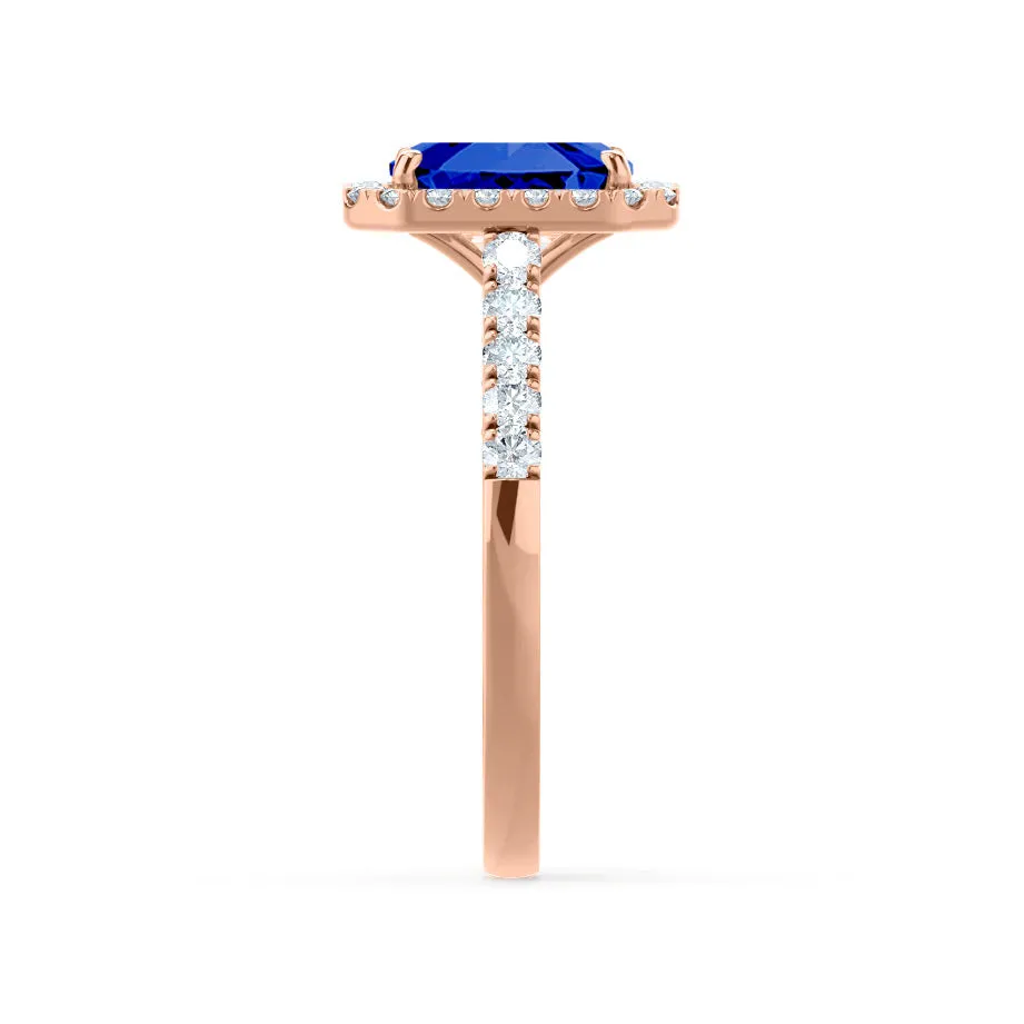 ESME - Emerald Lab-Grown Blue Sapphire & Diamond 18K Rose Gold Halo