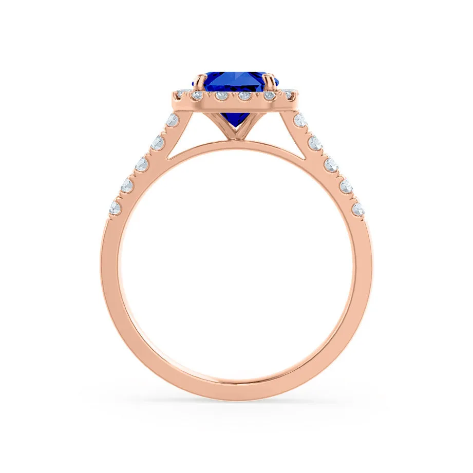 ESME - Emerald Lab-Grown Blue Sapphire & Diamond 18K Rose Gold Halo