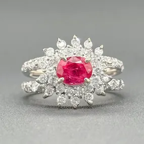 Estate 14K W Gold 1.12ct Ruby & 0.65cttw H-I/SI2-I1 Diamond Cocktail Ring
