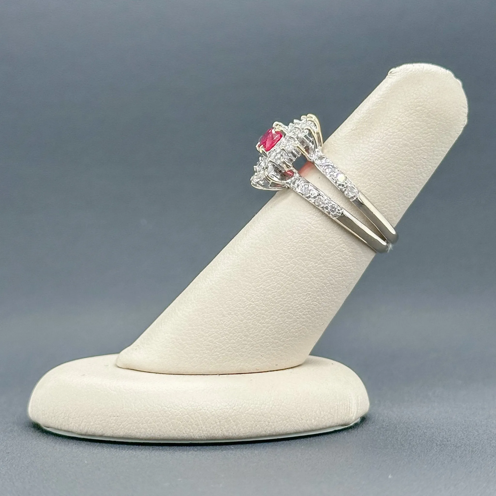 Estate 14K W Gold 1.12ct Ruby & 0.65cttw H-I/SI2-I1 Diamond Cocktail Ring