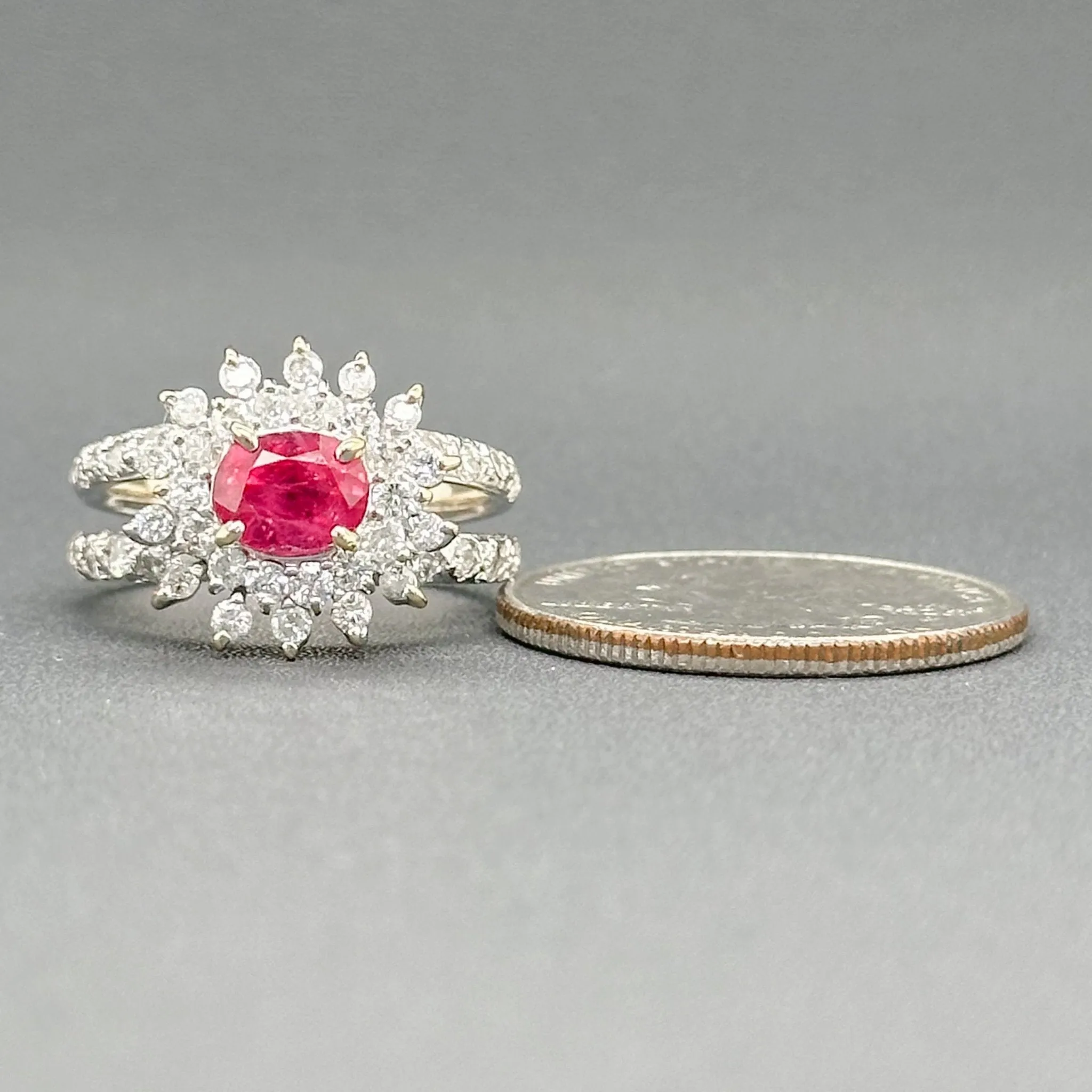 Estate 14K W Gold 1.12ct Ruby & 0.65cttw H-I/SI2-I1 Diamond Cocktail Ring