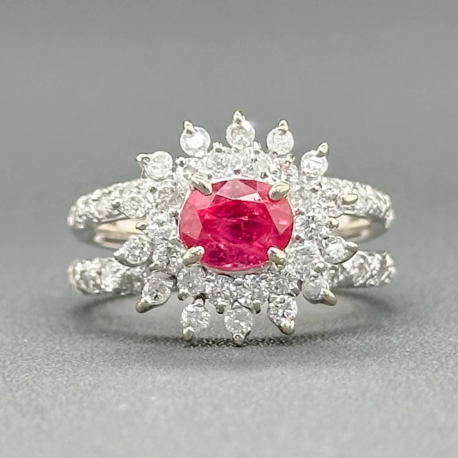 Estate 14K W Gold 1.12ct Ruby & 0.65cttw H-I/SI2-I1 Diamond Cocktail Ring
