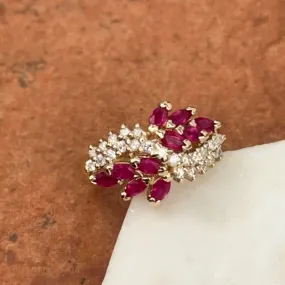 Estate 14KT Yellow Gold Marquise Ruby   Diamond Ring