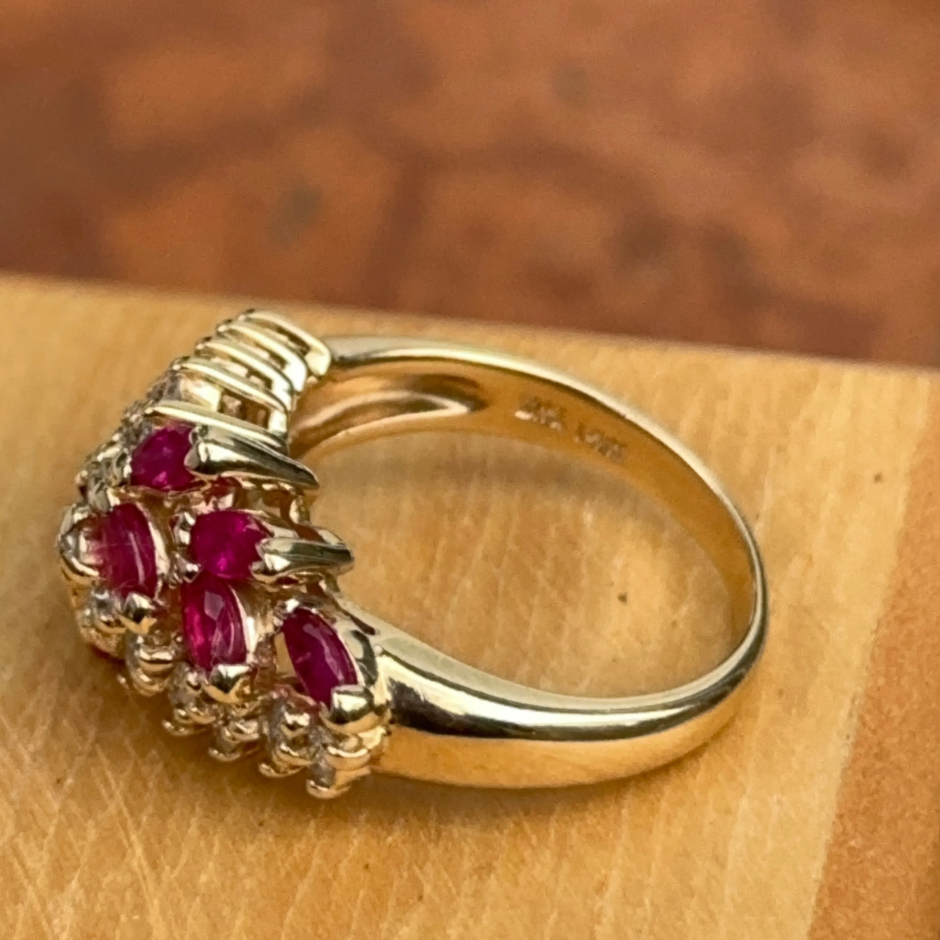 Estate 14KT Yellow Gold Marquise Ruby   Diamond Ring