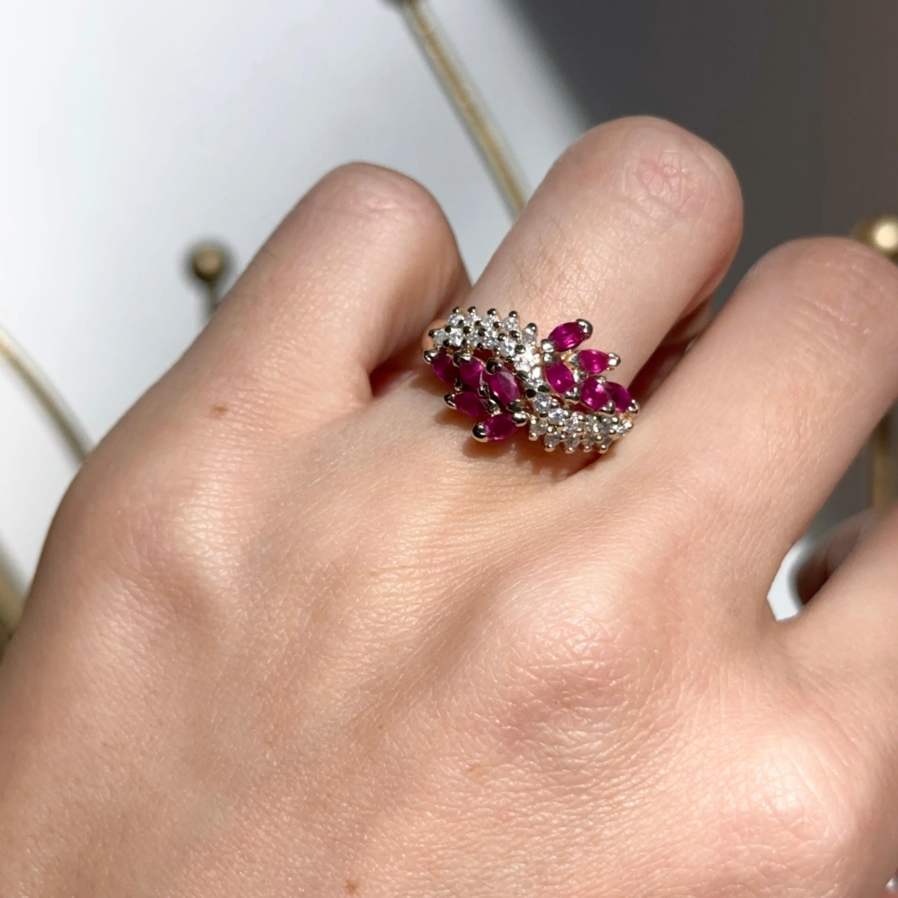 Estate 14KT Yellow Gold Marquise Ruby   Diamond Ring