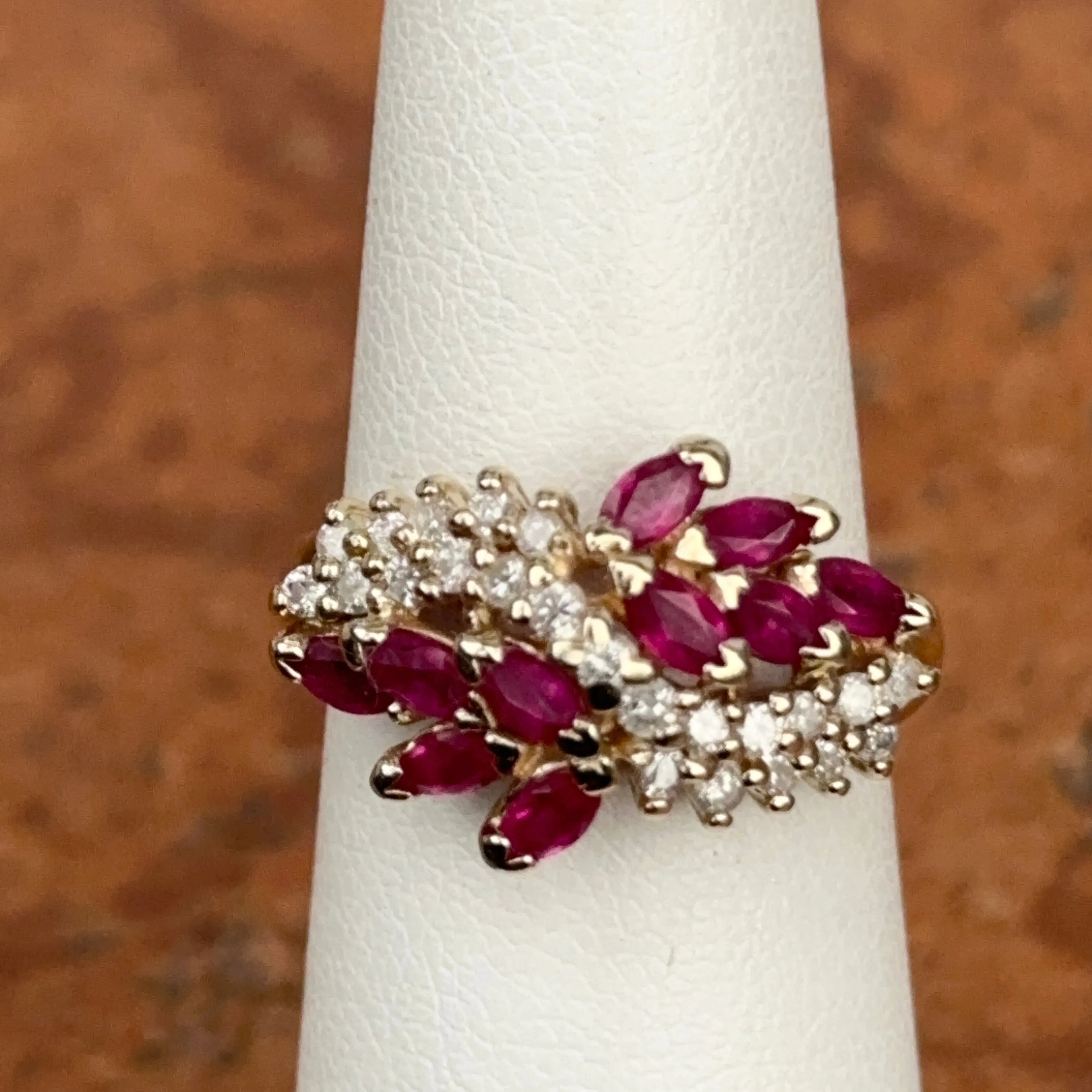 Estate 14KT Yellow Gold Marquise Ruby   Diamond Ring