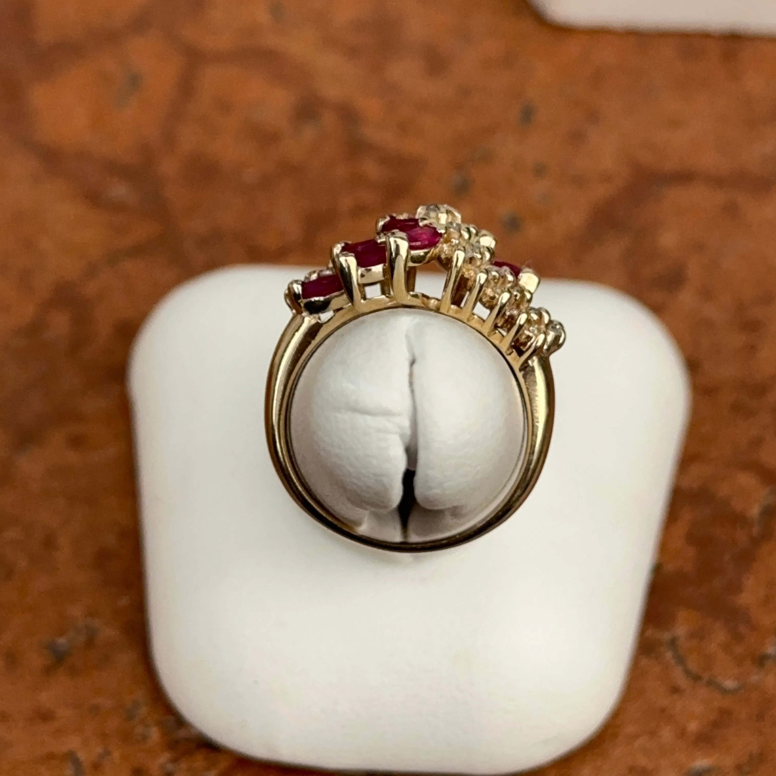 Estate 14KT Yellow Gold Marquise Ruby   Diamond Ring
