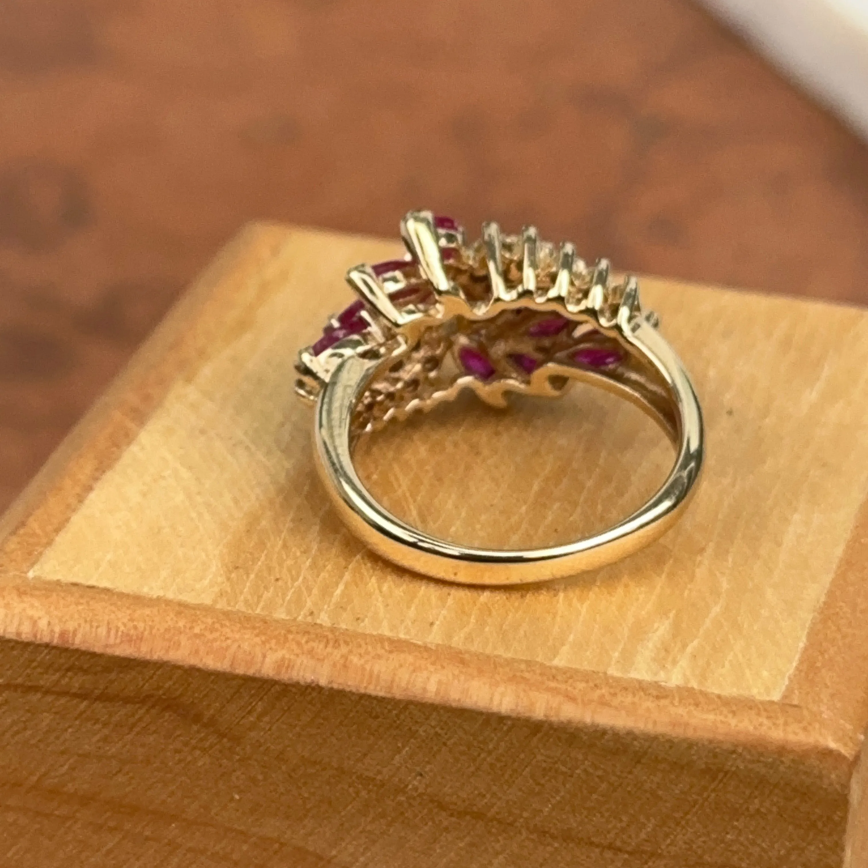 Estate 14KT Yellow Gold Marquise Ruby   Diamond Ring