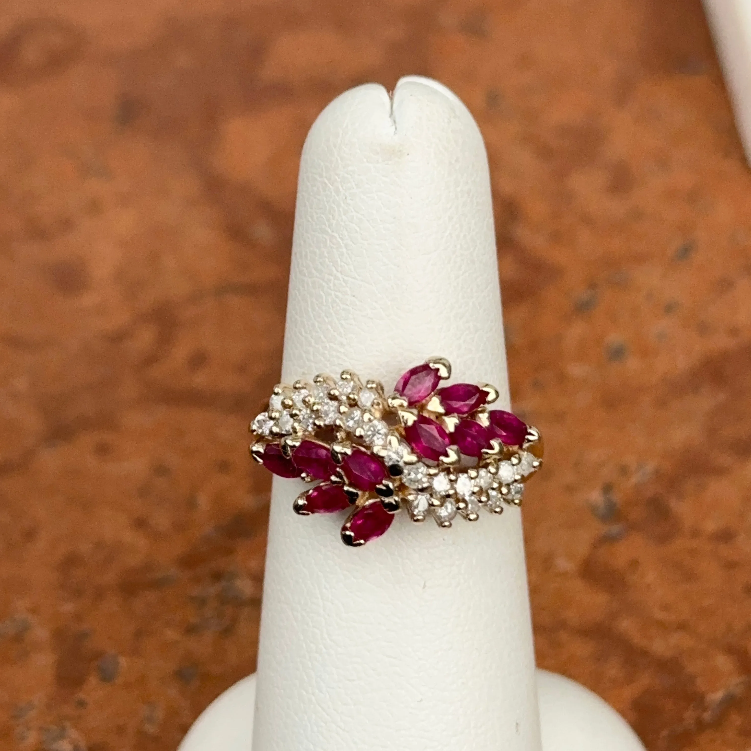 Estate 14KT Yellow Gold Marquise Ruby   Diamond Ring