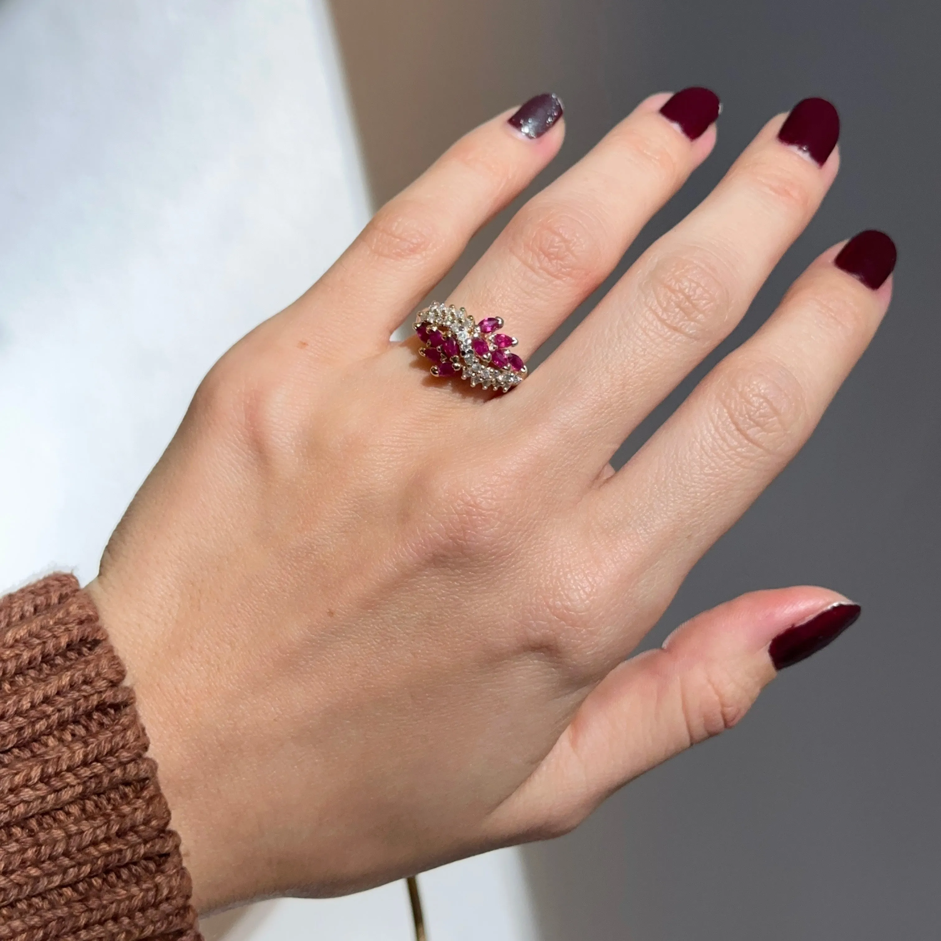 Estate 14KT Yellow Gold Marquise Ruby   Diamond Ring