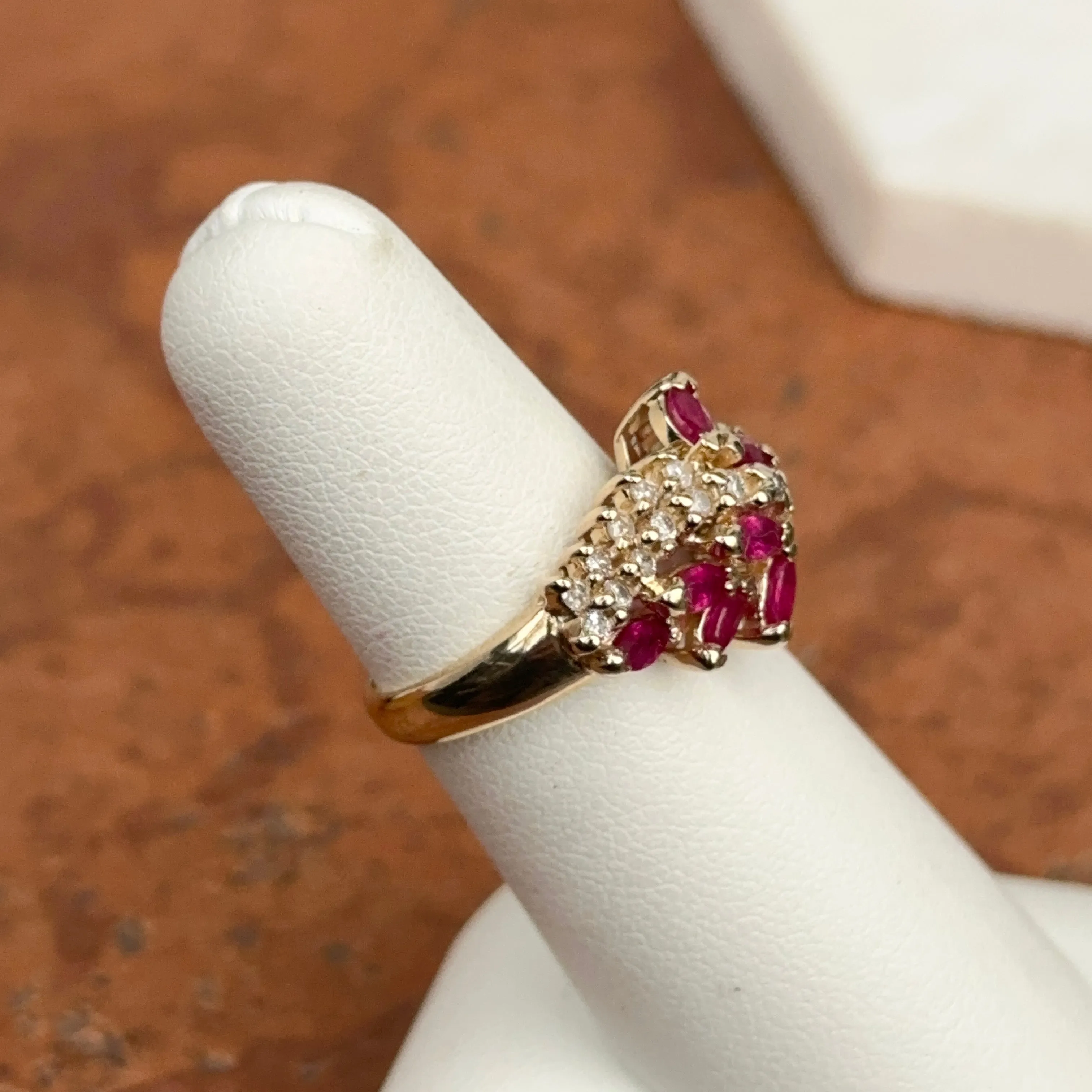 Estate 14KT Yellow Gold Marquise Ruby   Diamond Ring