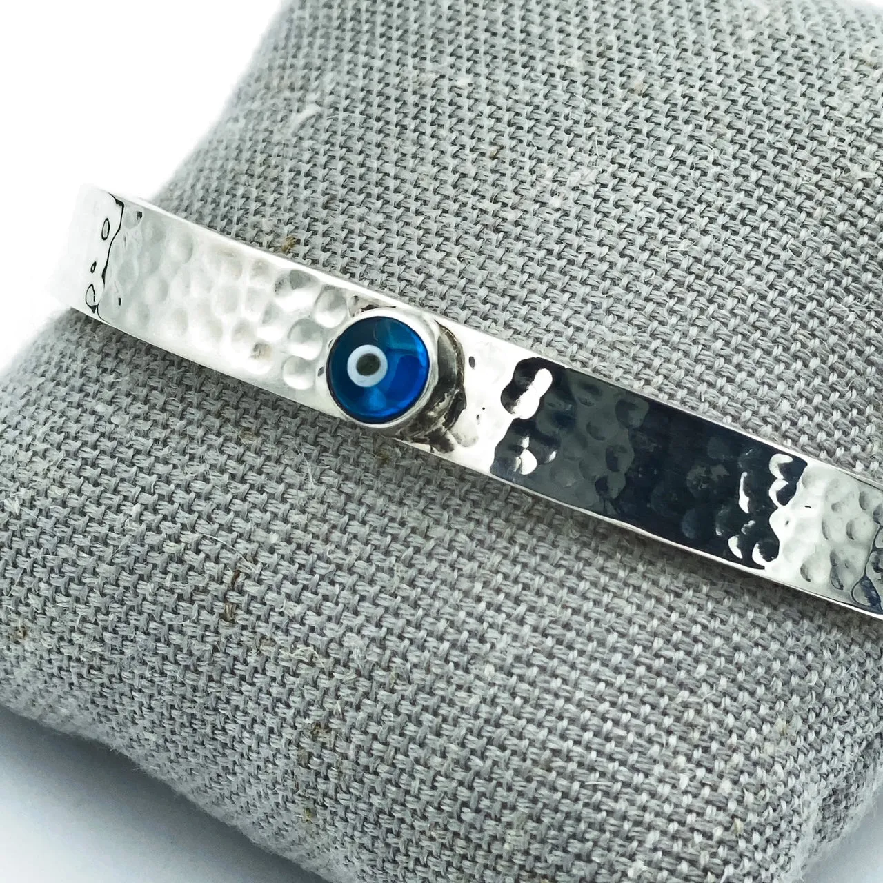 Evil Eye Hammered Flat Silver Cuff