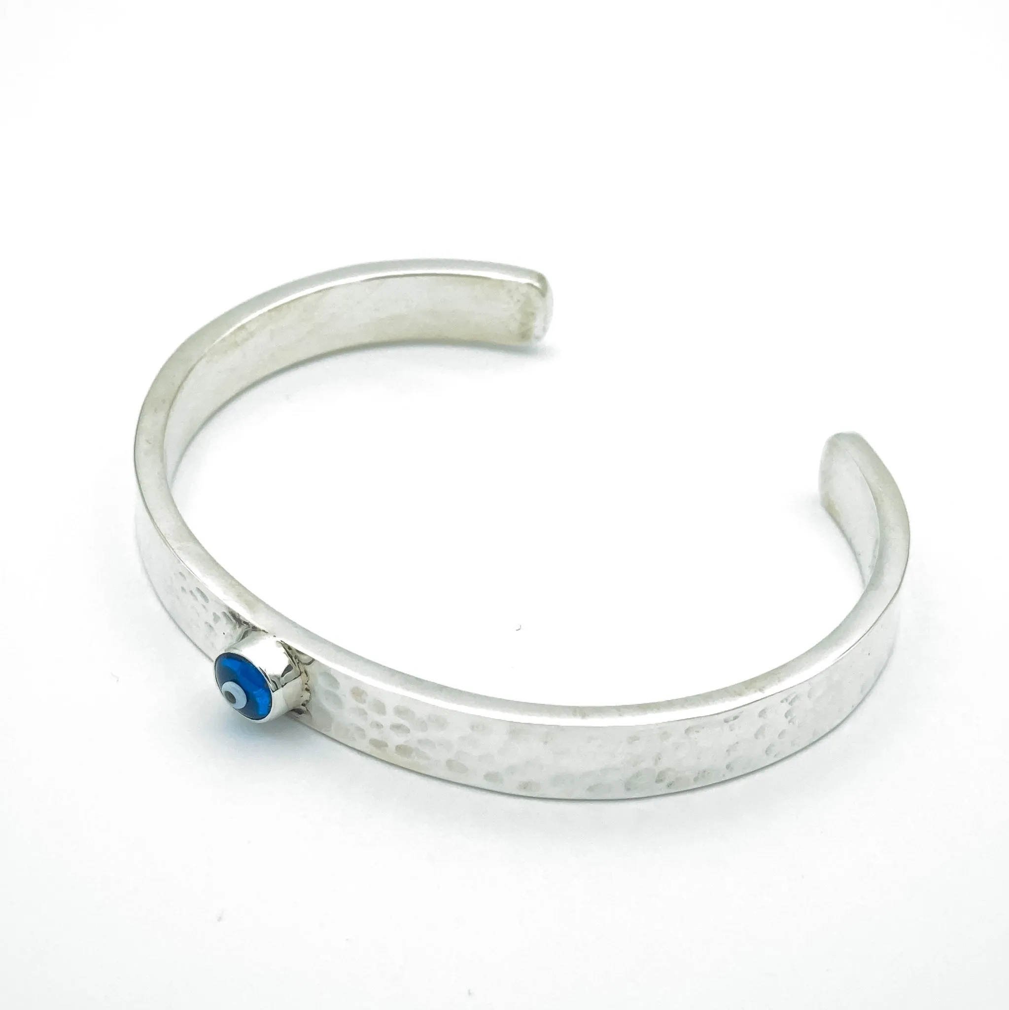 Evil Eye Hammered Flat Silver Cuff