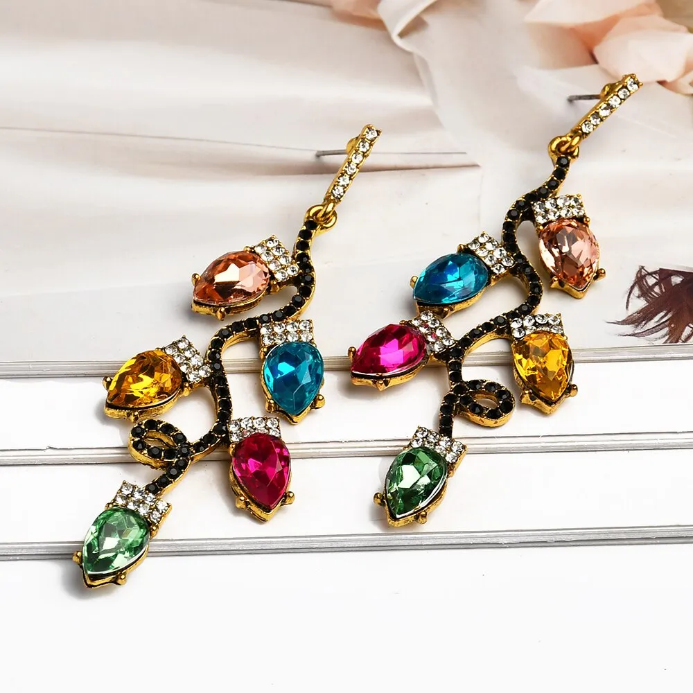 Fashion Colorful Lamp Sparkly Crystal Big Dangle Earrings For Women