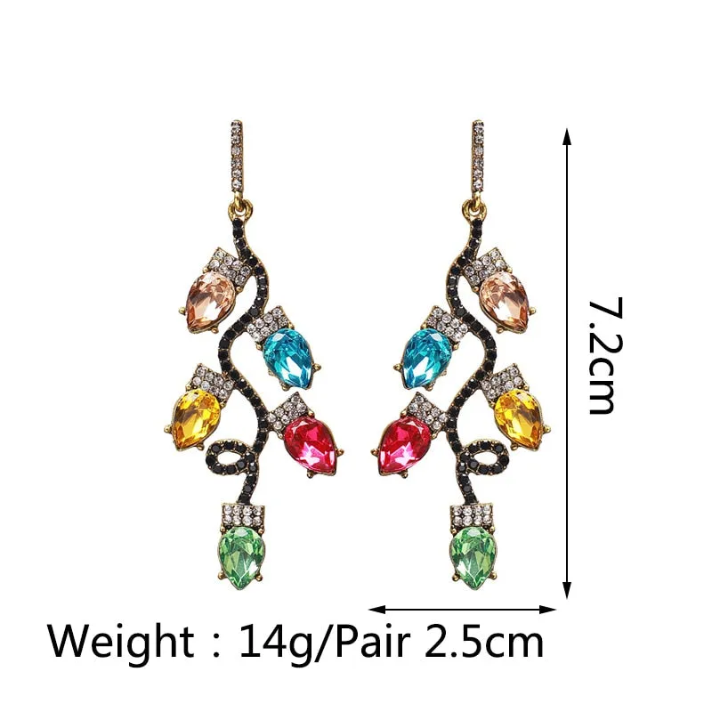 Fashion Colorful Lamp Sparkly Crystal Big Dangle Earrings For Women