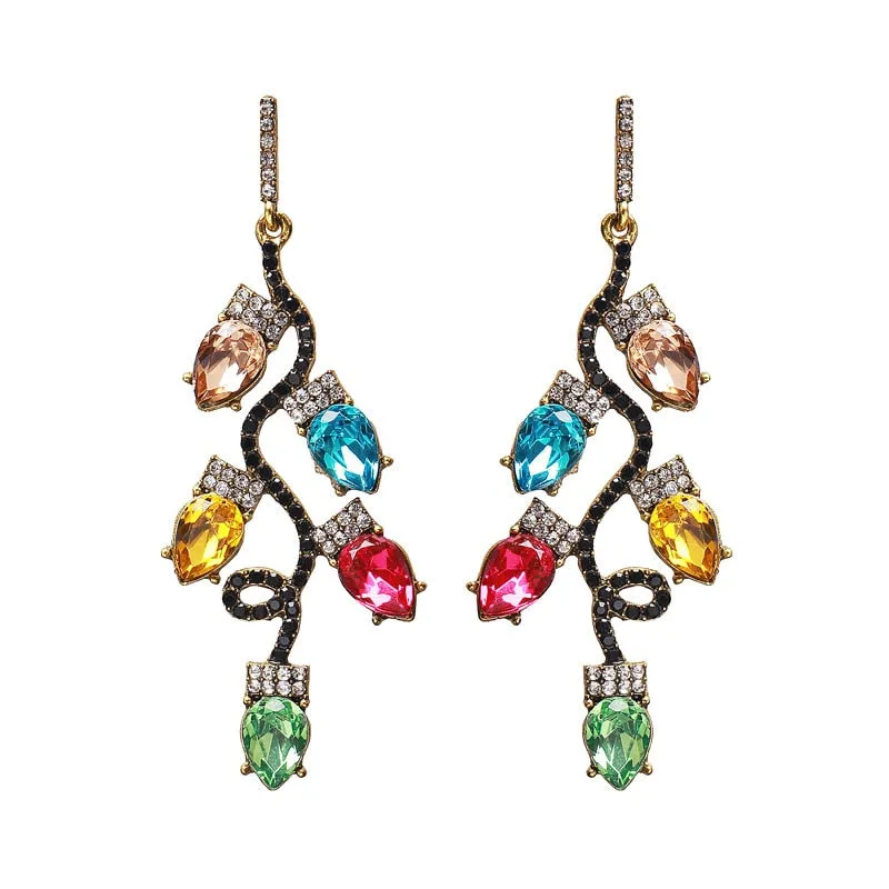Fashion Colorful Lamp Sparkly Crystal Big Dangle Earrings For Women