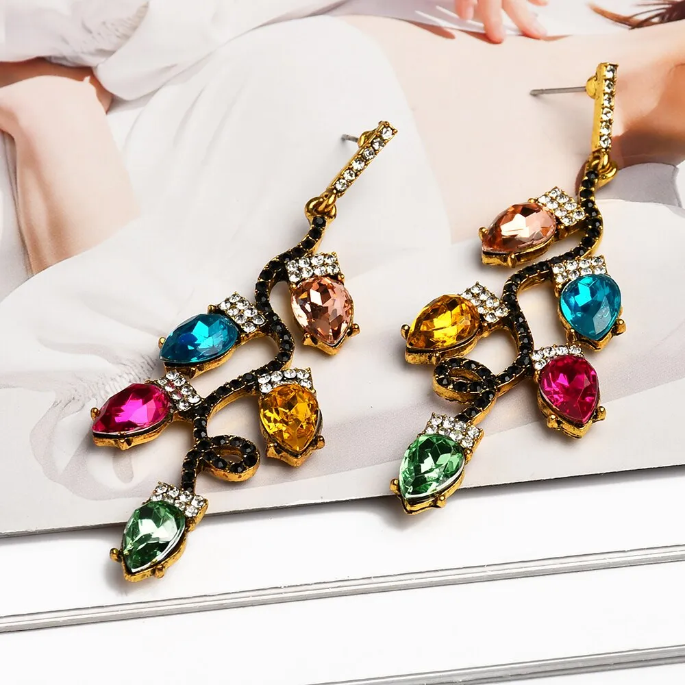 Fashion Colorful Lamp Sparkly Crystal Big Dangle Earrings For Women