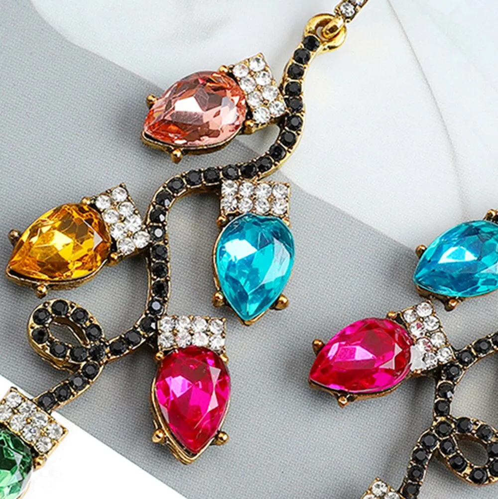 Fashion Colorful Lamp Sparkly Crystal Big Dangle Earrings For Women