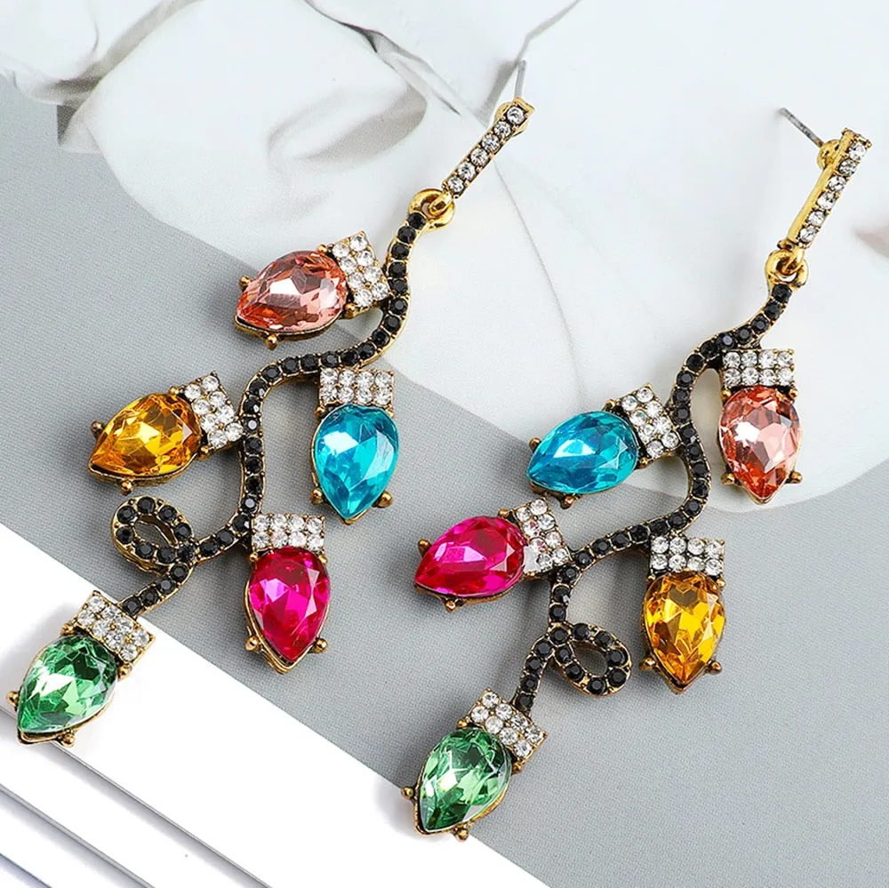 Fashion Colorful Lamp Sparkly Crystal Big Dangle Earrings For Women